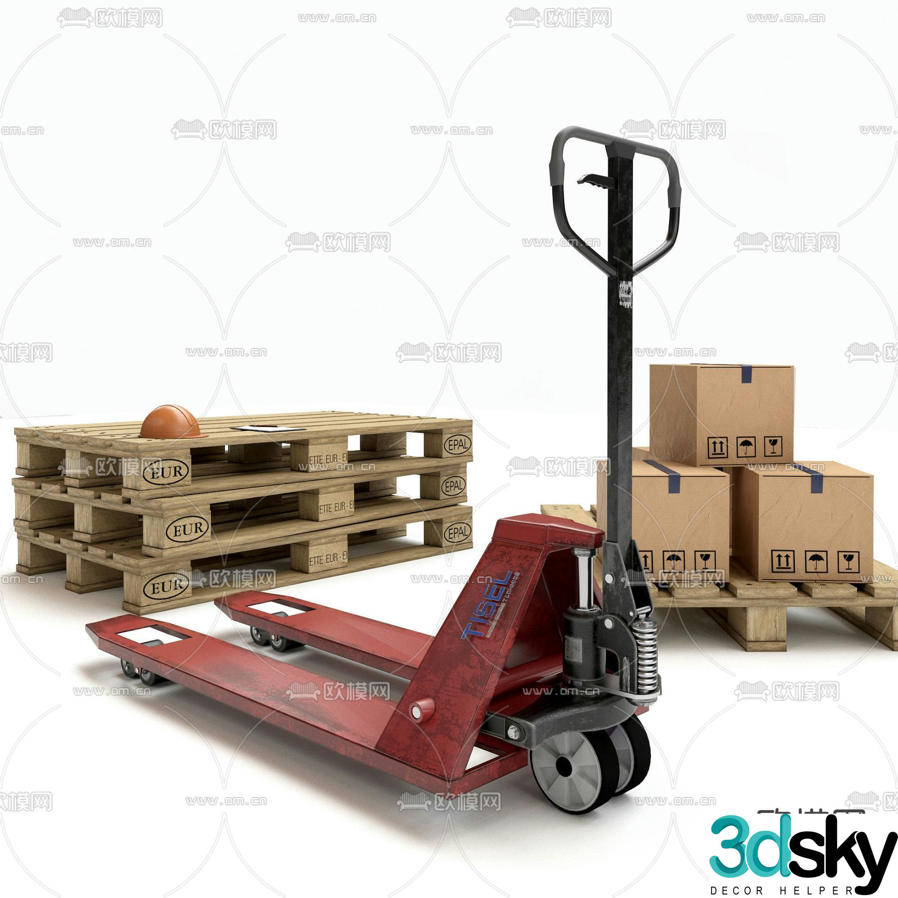 Industrial style wooden frame wooden box hand trailer 3D model