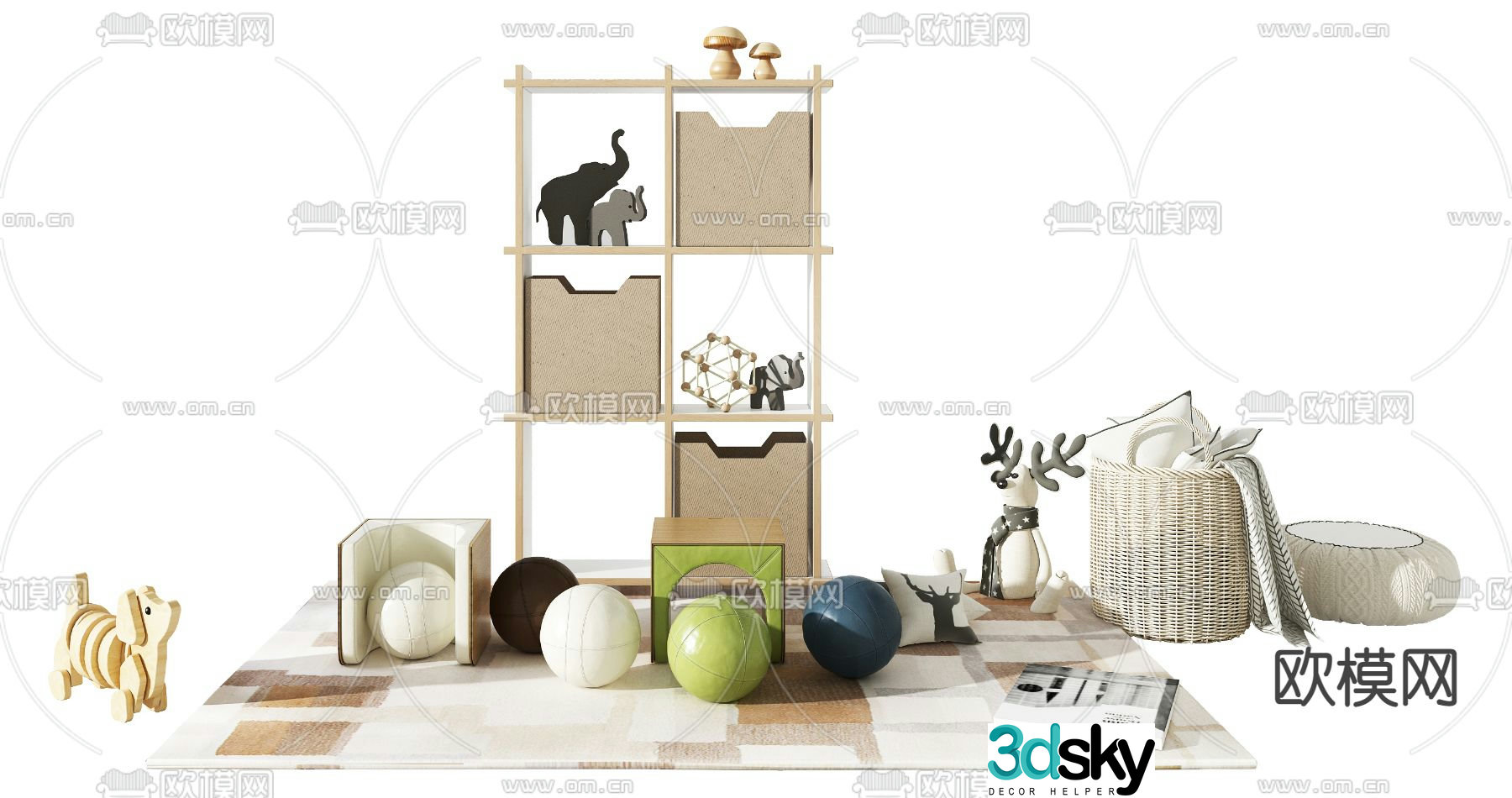 Modern children’s toy cabinet toy basket 3d model