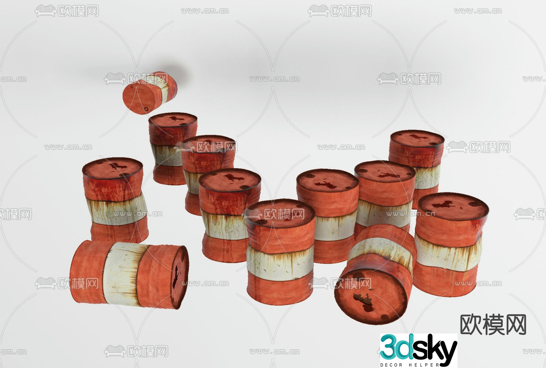 Industrial style paint peeling oil barrel free 3d model