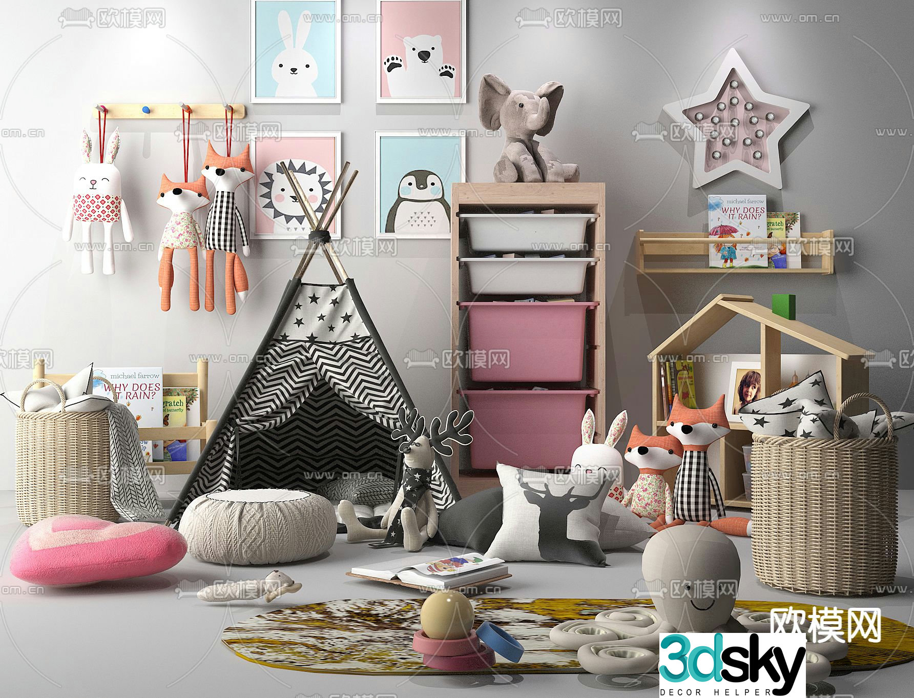 Nordic children’s toy tent combination 3D model