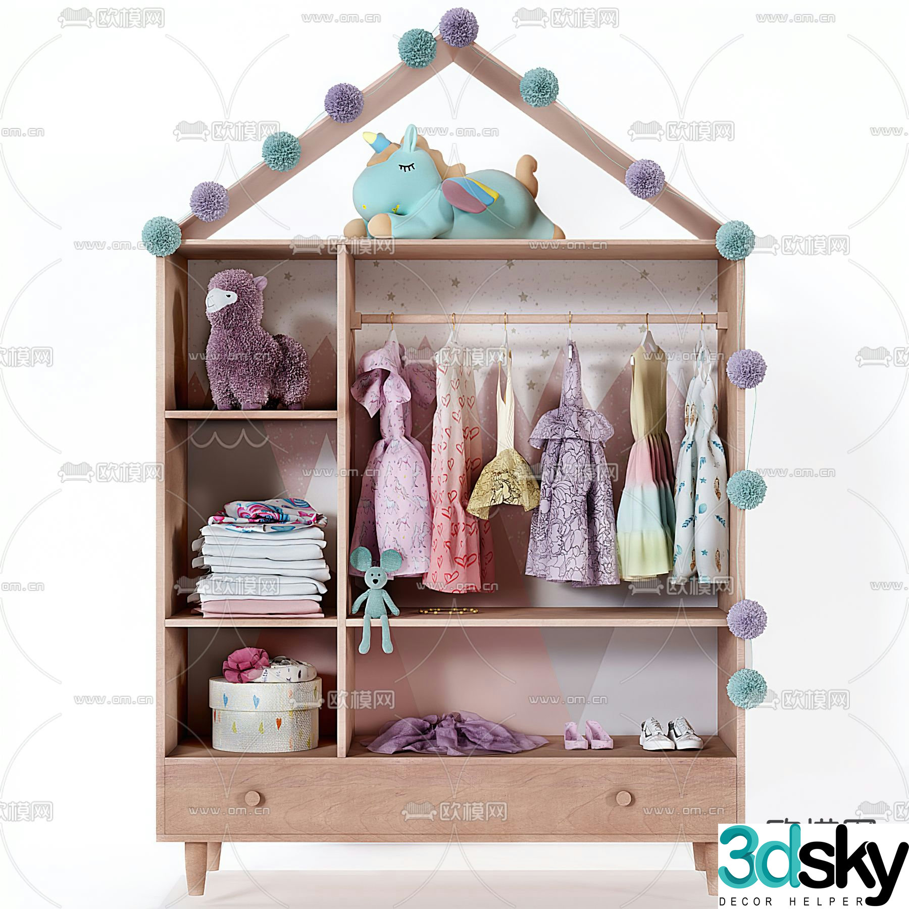 Nordic solid wood children’s wardrobe 3d model
