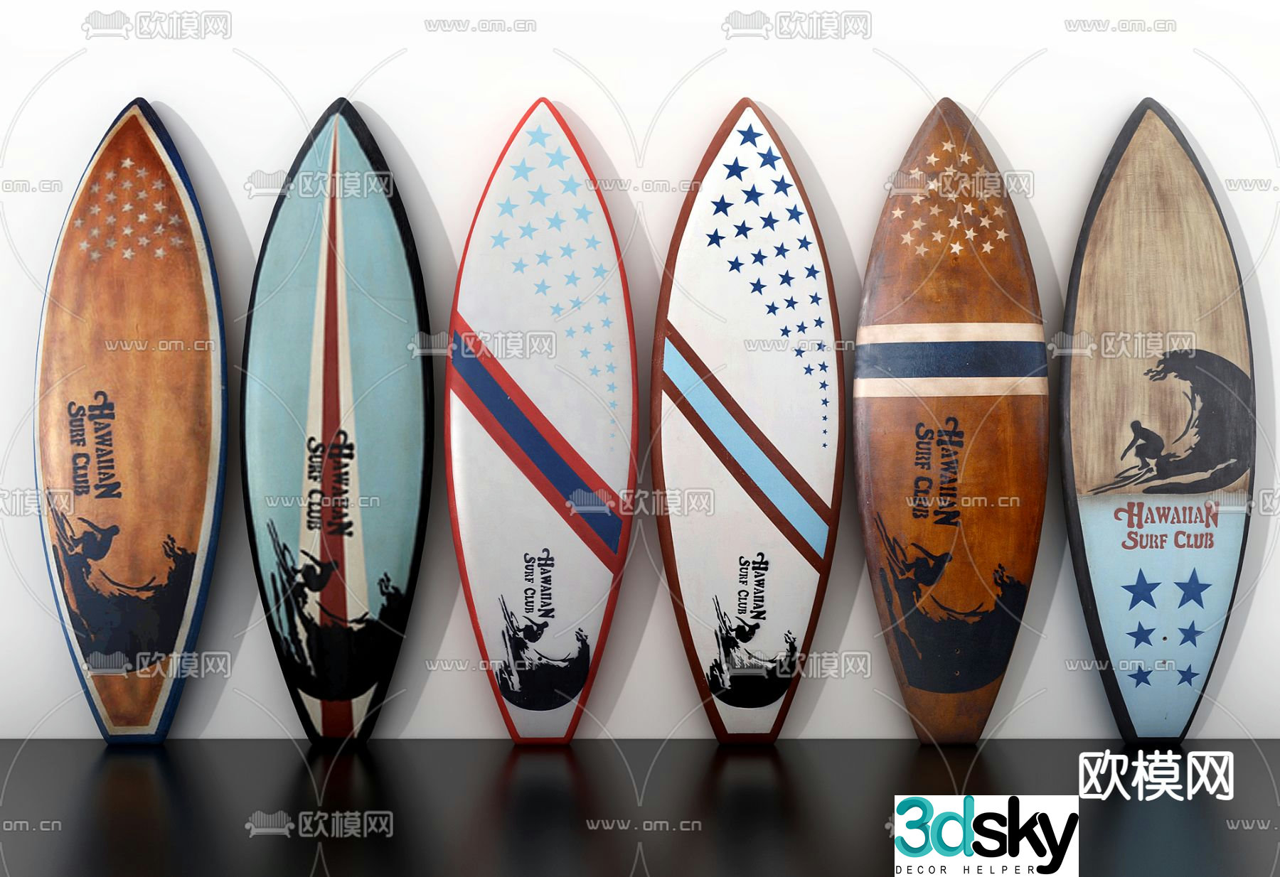 Modern surf skateboard 3d model