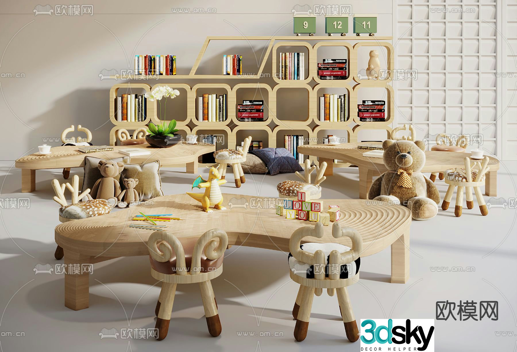Modern children’s table and chair 3d model