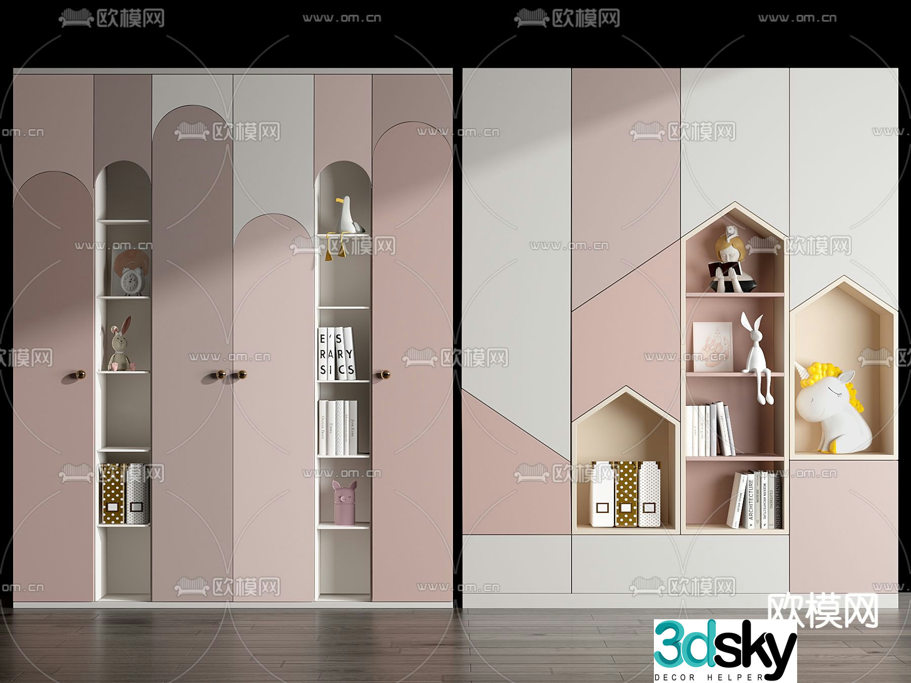 Nordic children’s bookcase decorative cabinet 3d model