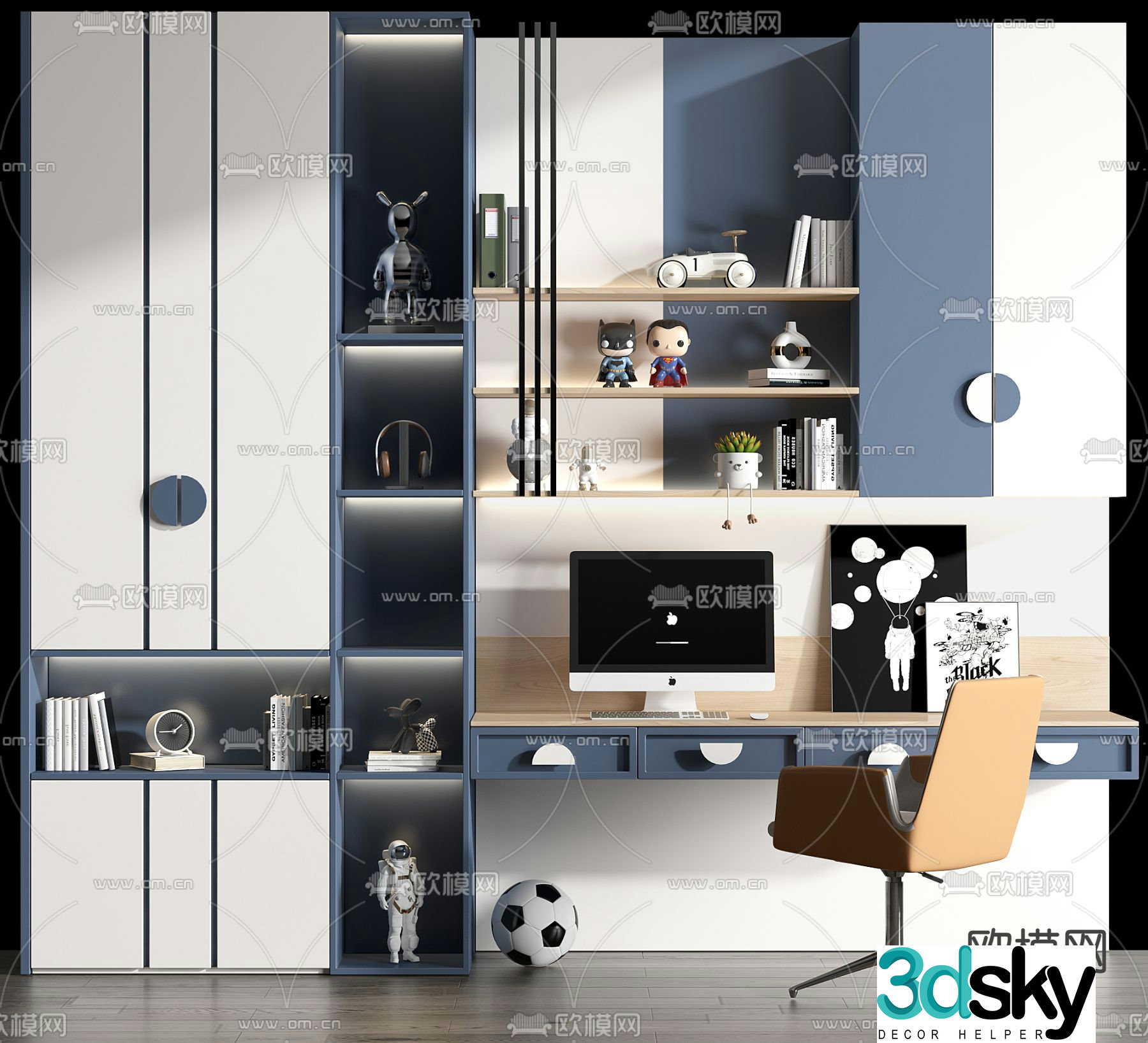 Modern children’s bookcase desk 3d model