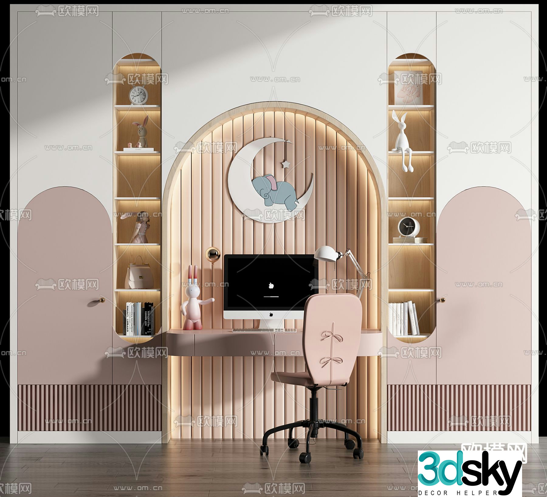 Modern children’s bookcase desk 3d model