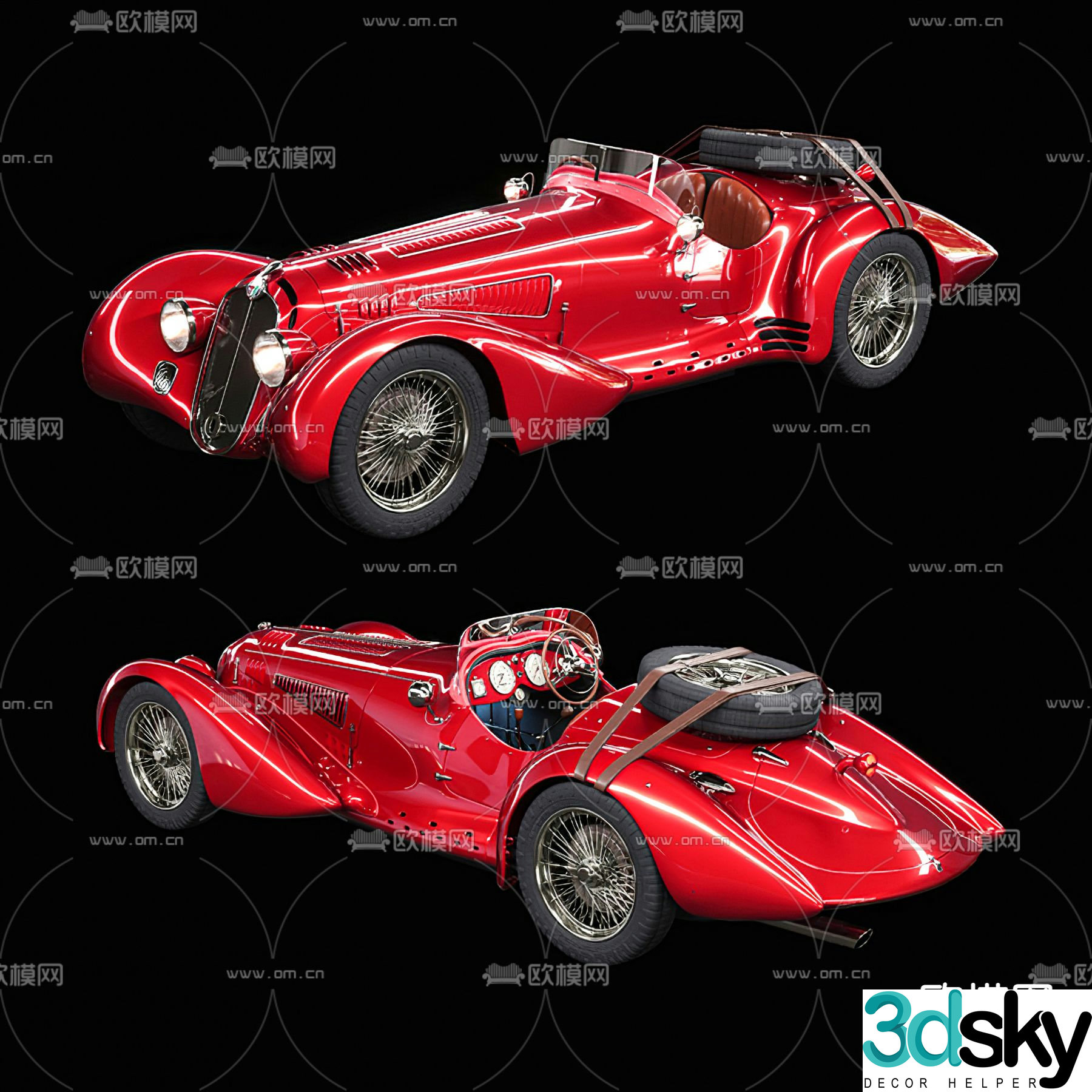 Modern retro classic car 3d model