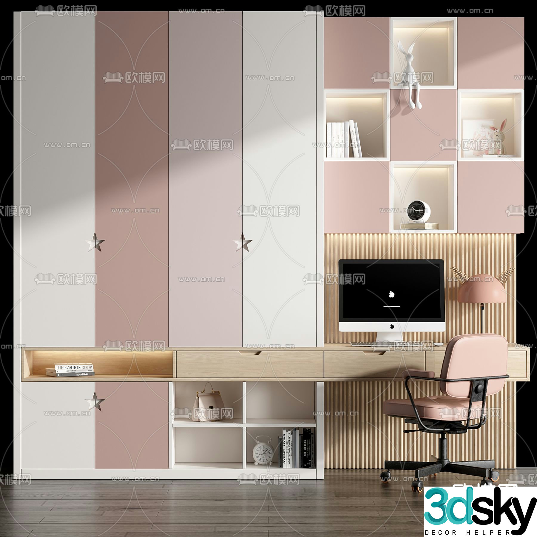 Modern children’s bookcase desk 3d model