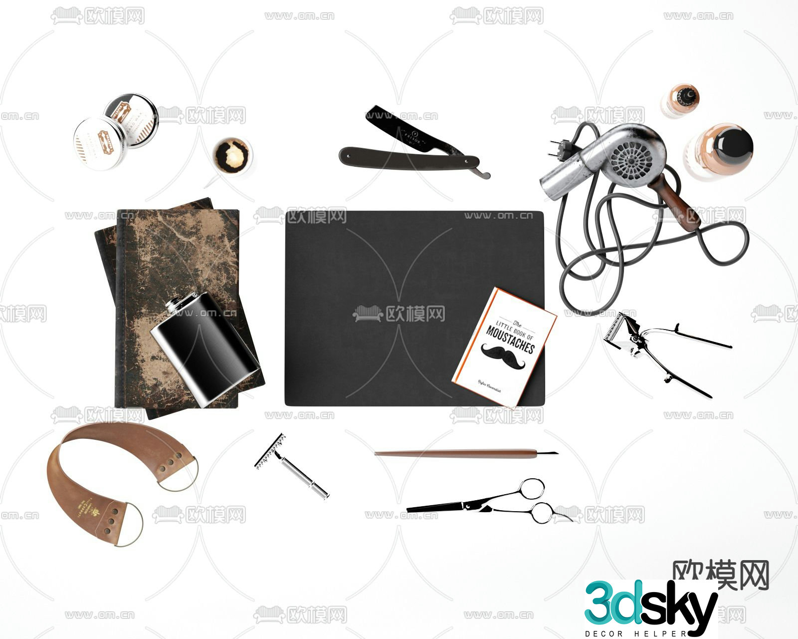 Modern vintage barber tools 3d model