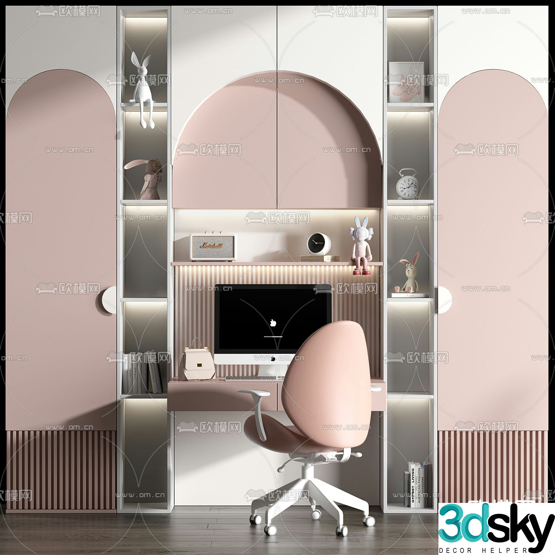 Modern children’s bookcase desk 3d model
