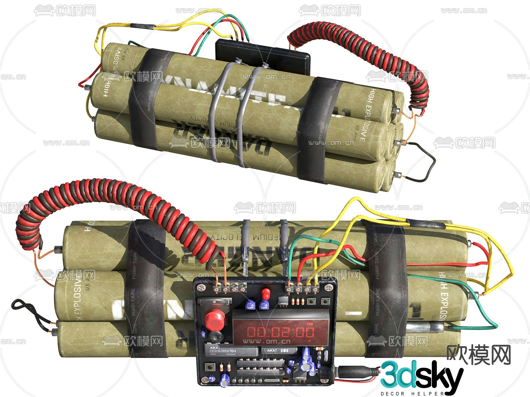 Modern time bomb explosive pack 3d model
