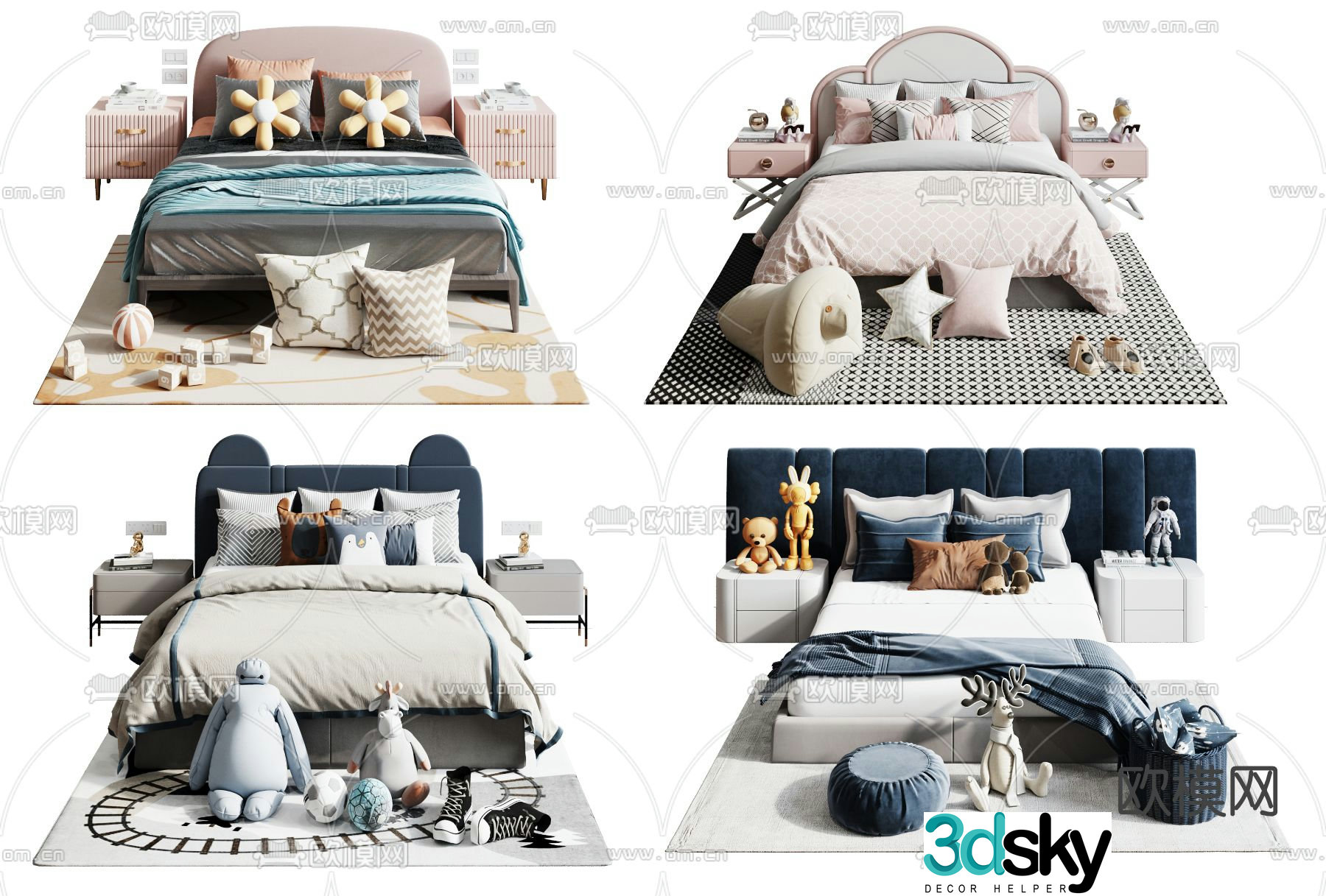 Modern fabric children’s bed 3d model