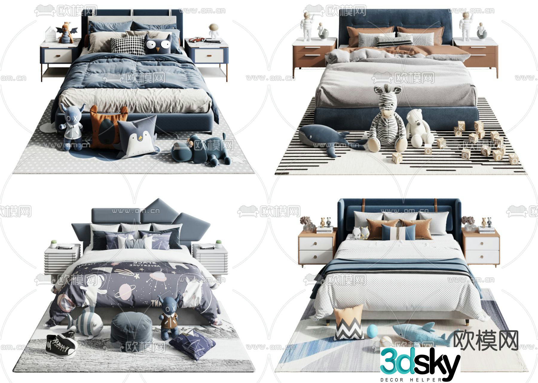 Modern fabric children’s bed 3d model
