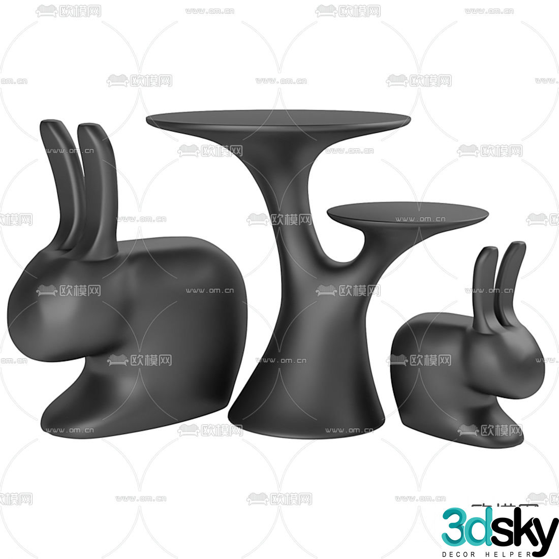 Modern rabbit children’s table and chair 3d model