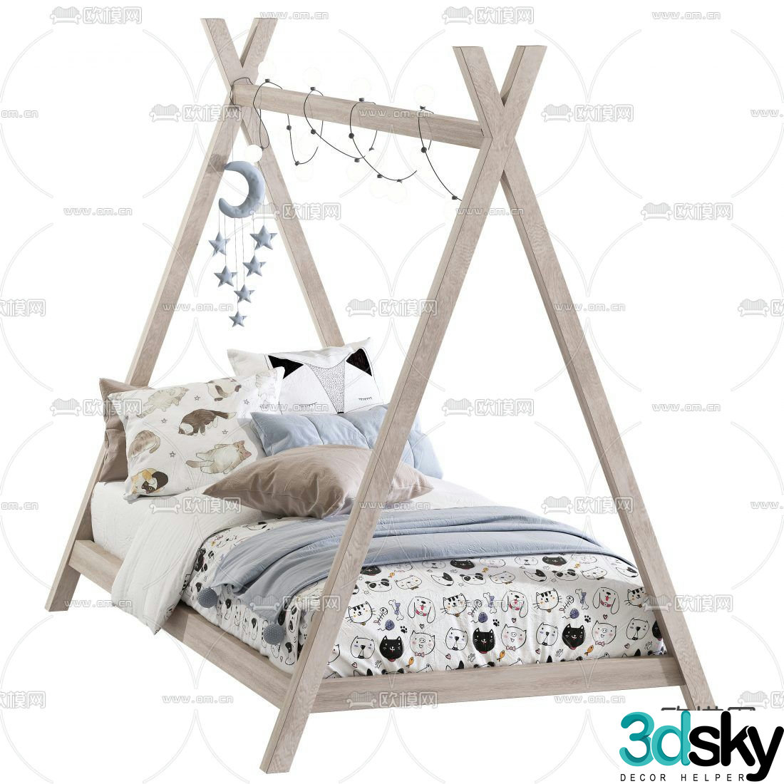 Nordic solid wood children’s bed 3d model