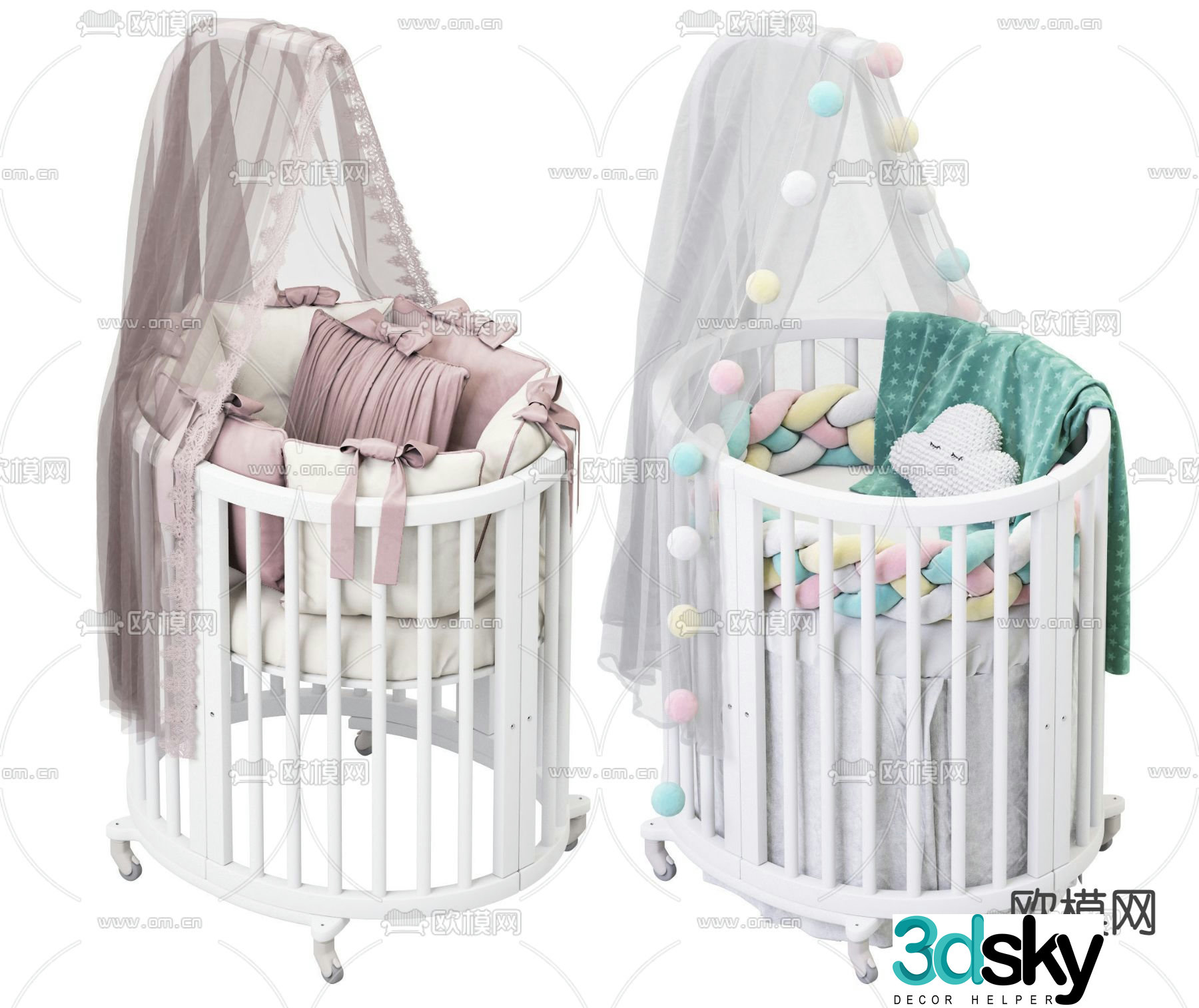Nordic solid wood crib 3d model