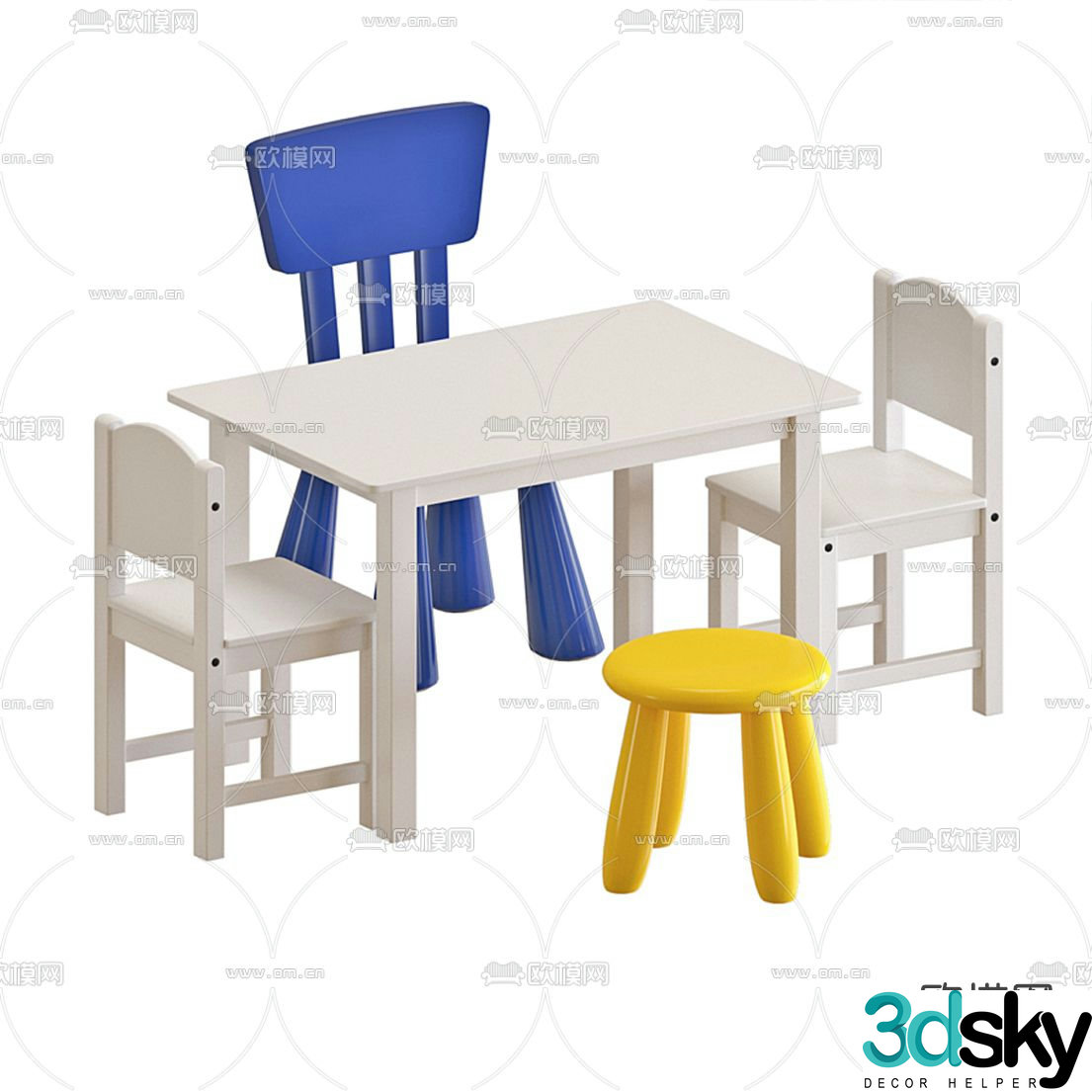 Modern children’s table and chair 3d model