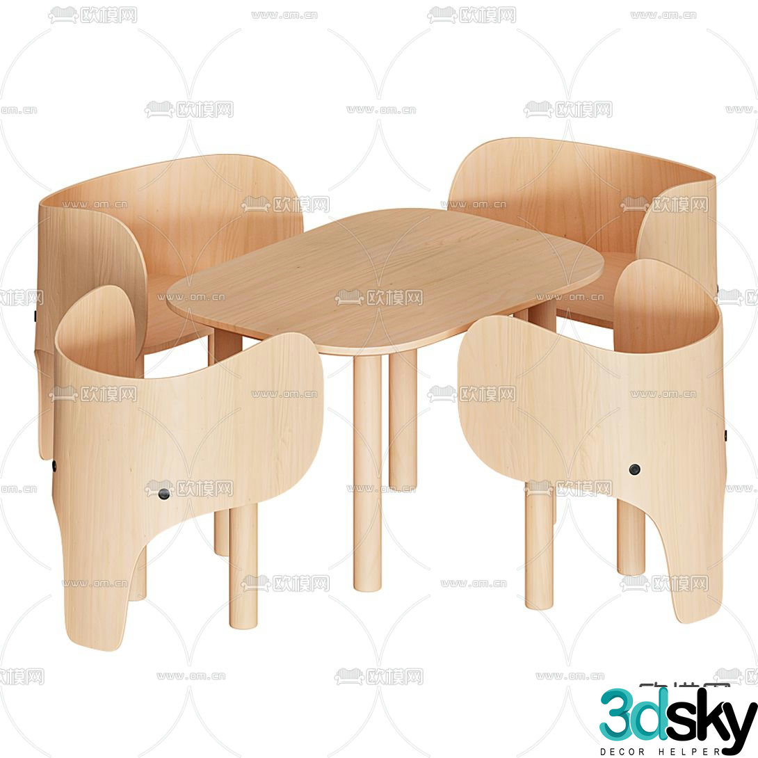 Nordic elephant children’s table and chair 3d model