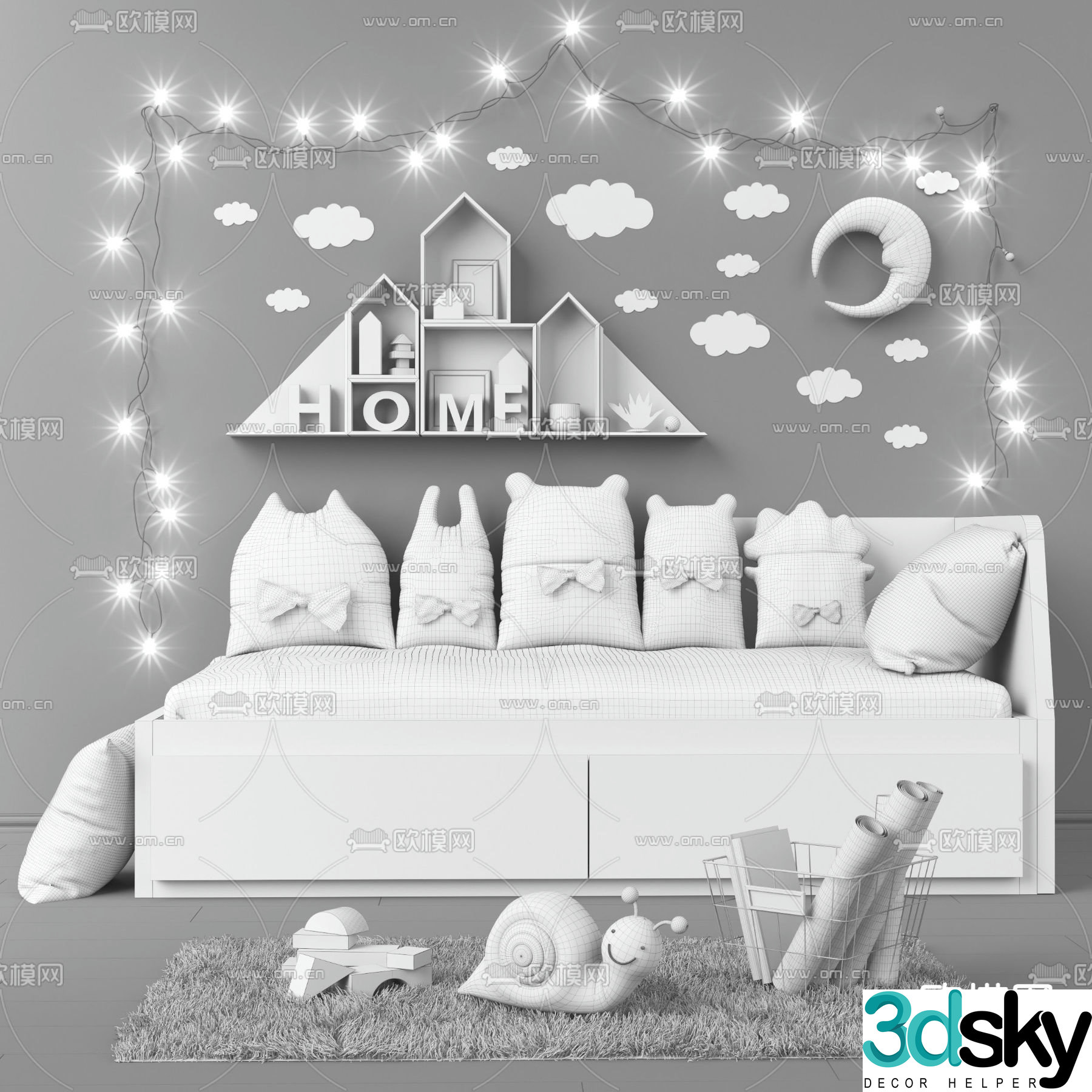 Nordic children’s sofa bed 3d model