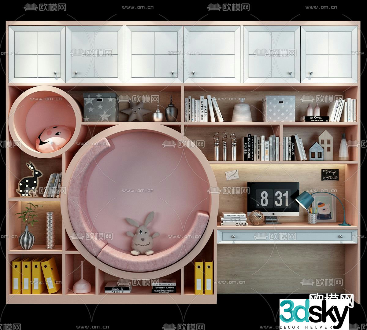 Modern children’s desk bookcase 3d model