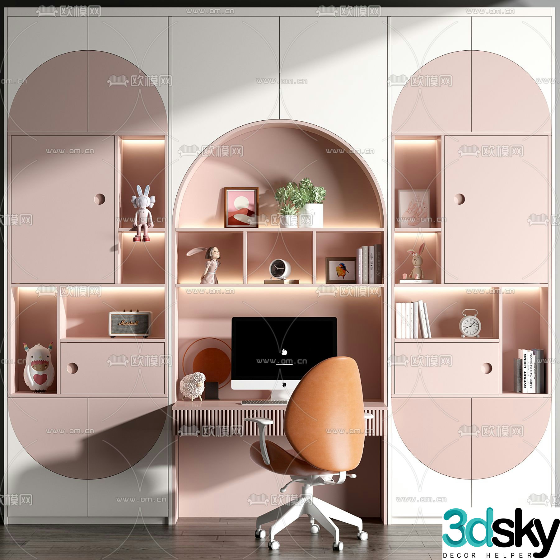 Modern children’s bookcase desk 3d model