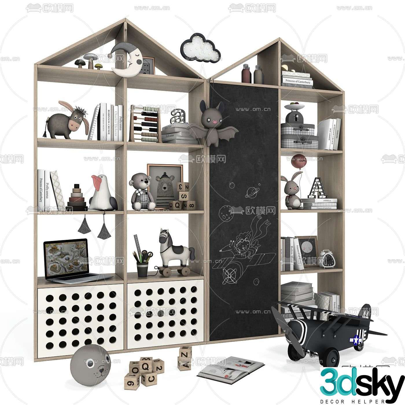 Modern children’s bookcase decorative cabinet 3d model