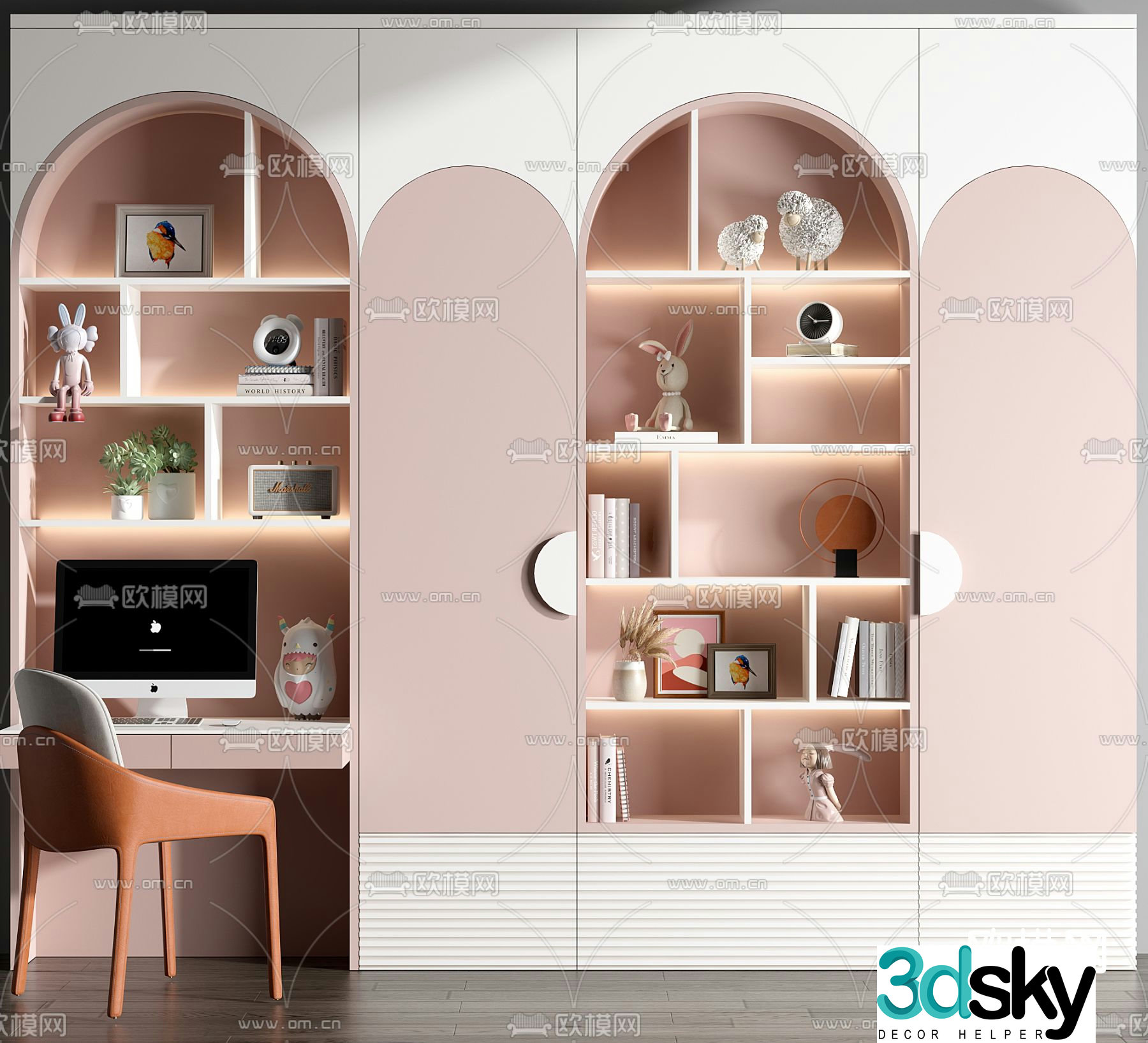 Modern children’s bookcase desk 3d model