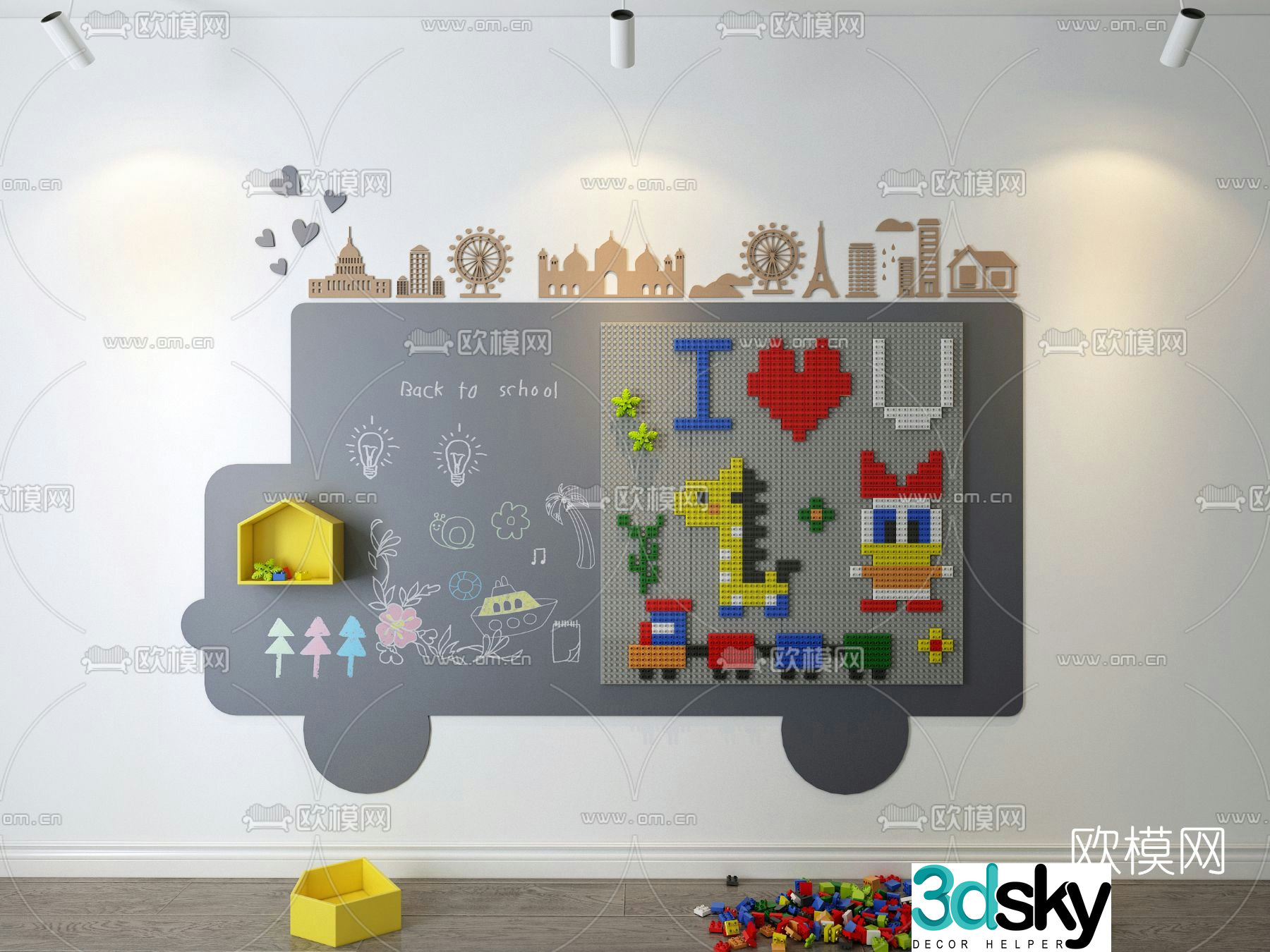Modern children’s creative building blocks background wall 3D model