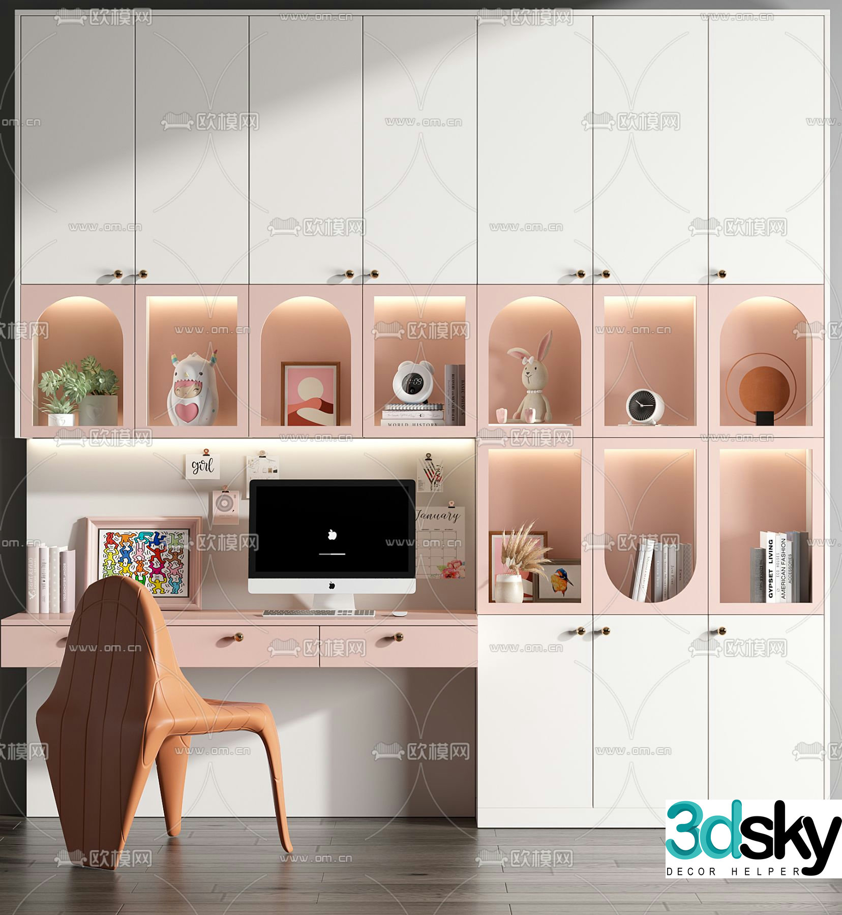 Modern children’s bookcase desk 3d model