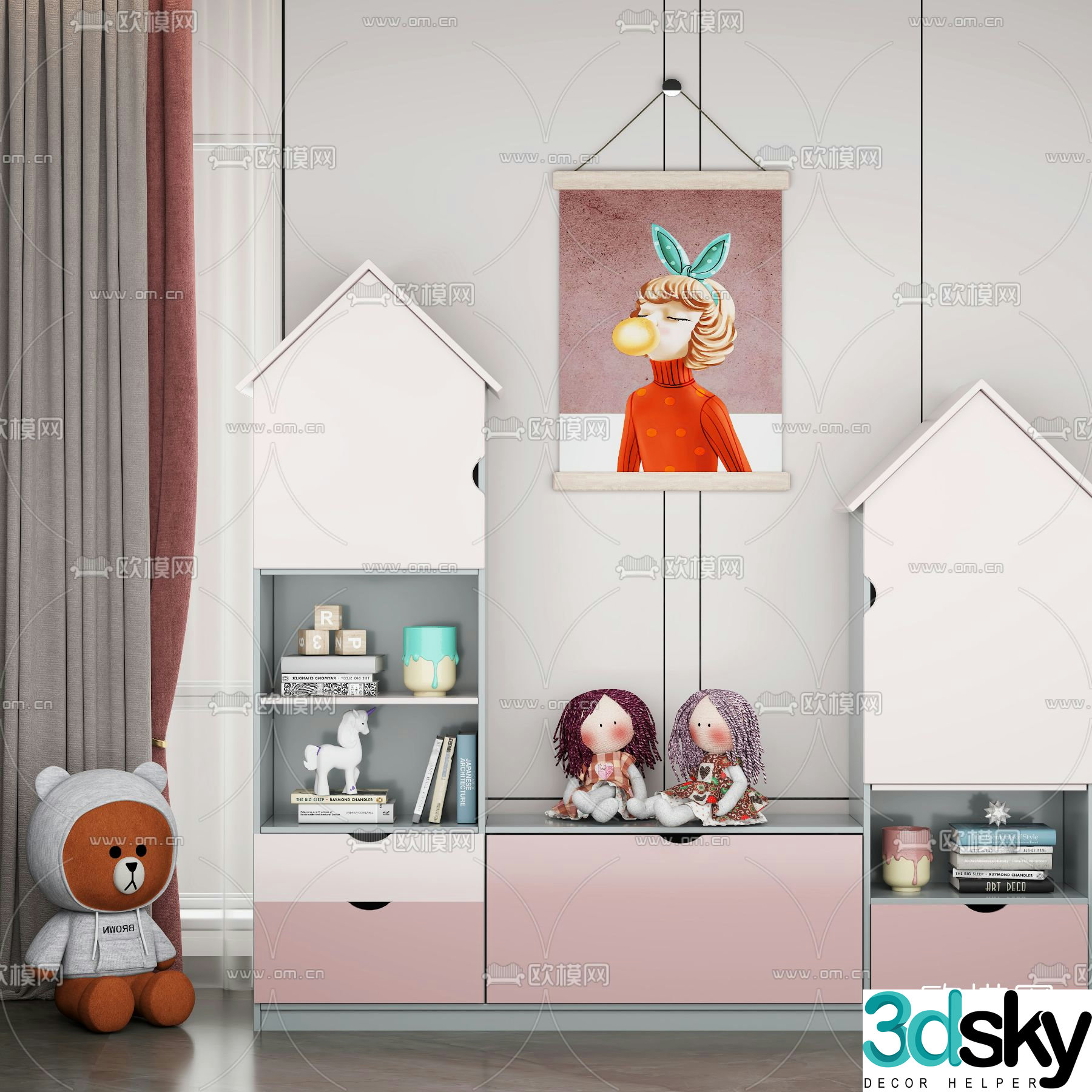 Nordic children’s bookcase decorative cabinet 3d model