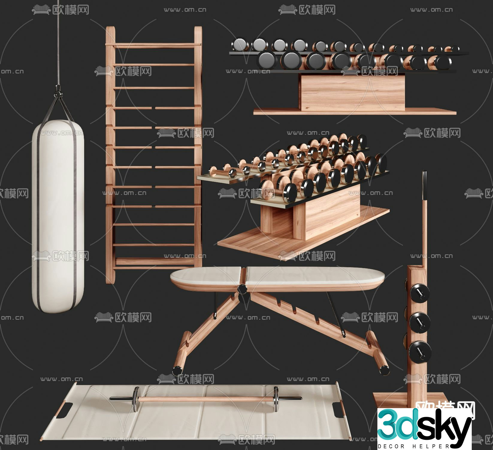 Modern solid wood fitness equipment 3d model
