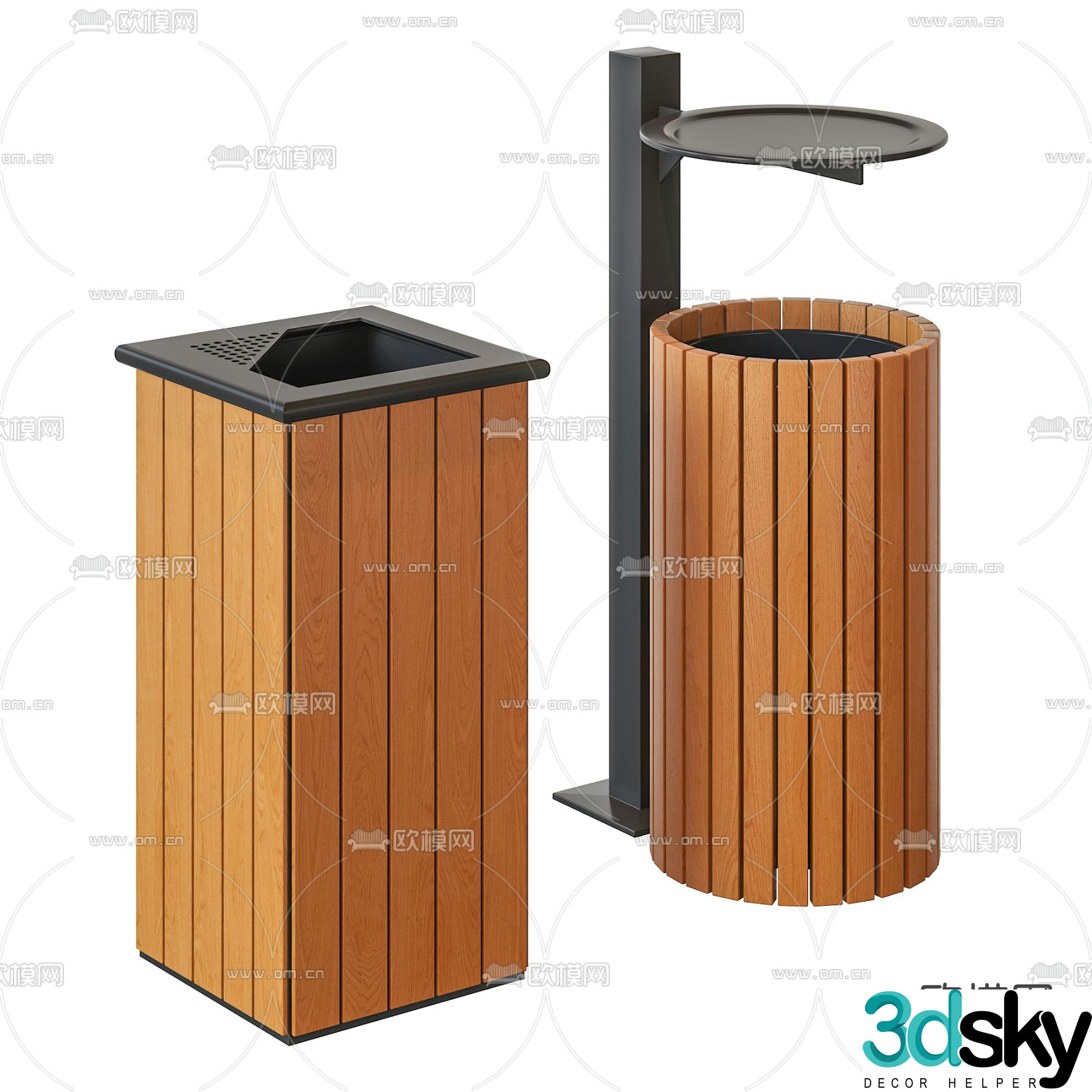 Modern outdoor wooden trash can 3d model
