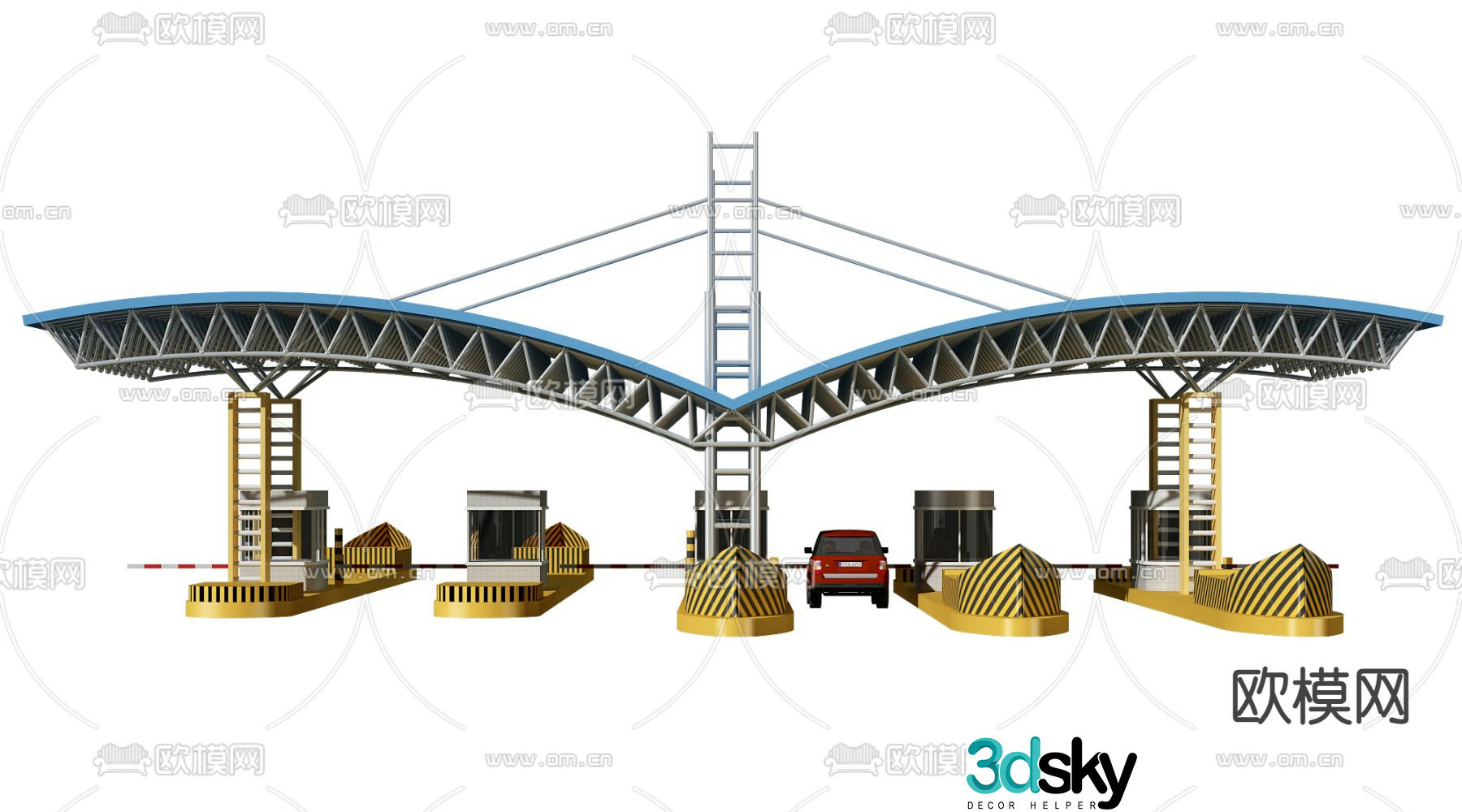 Modern highway toll station canopy 3d model