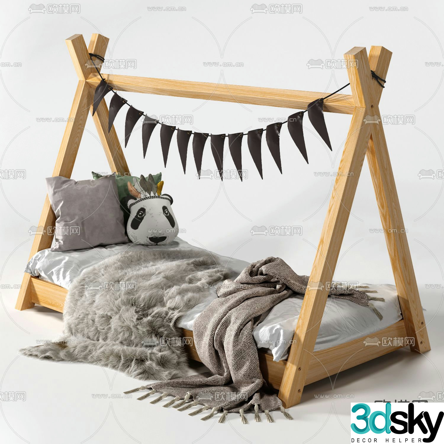 Nordic solid wood children’s bed 3d model