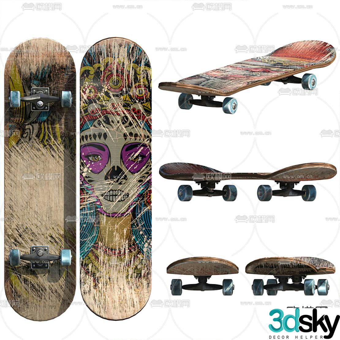 Modern graffiti skateboard 3d model