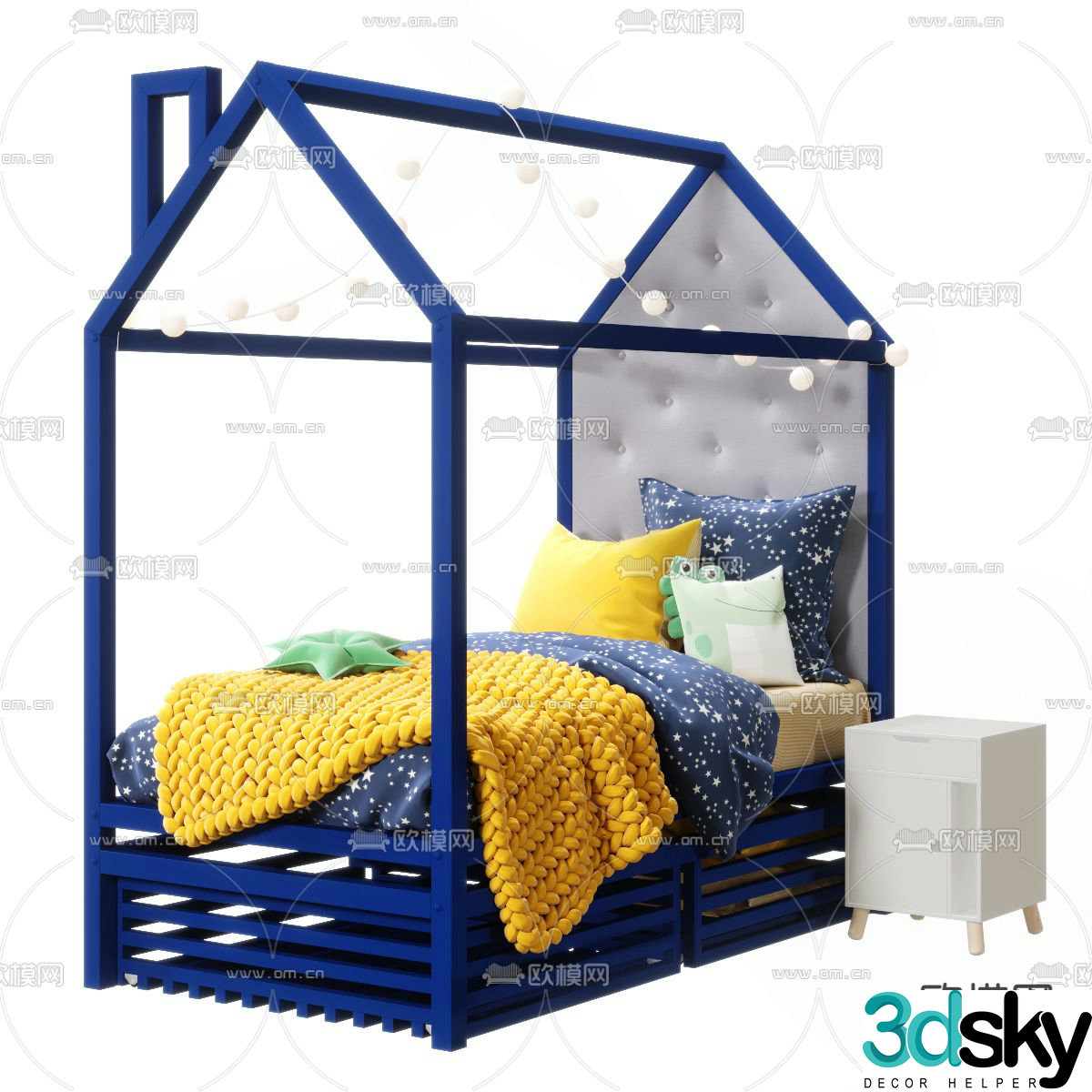 Nordic solid wood children’s bed 3d model
