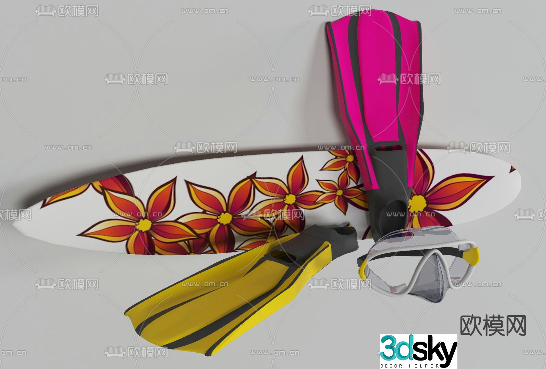 Modern swimming equipment free 3d model