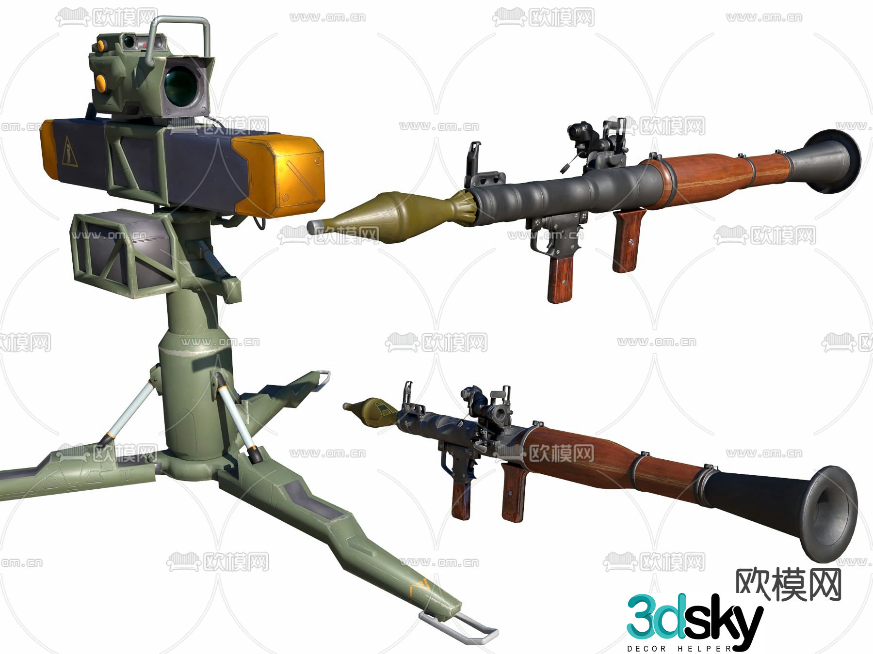 Modern anti-tank gun bazooka 3d model