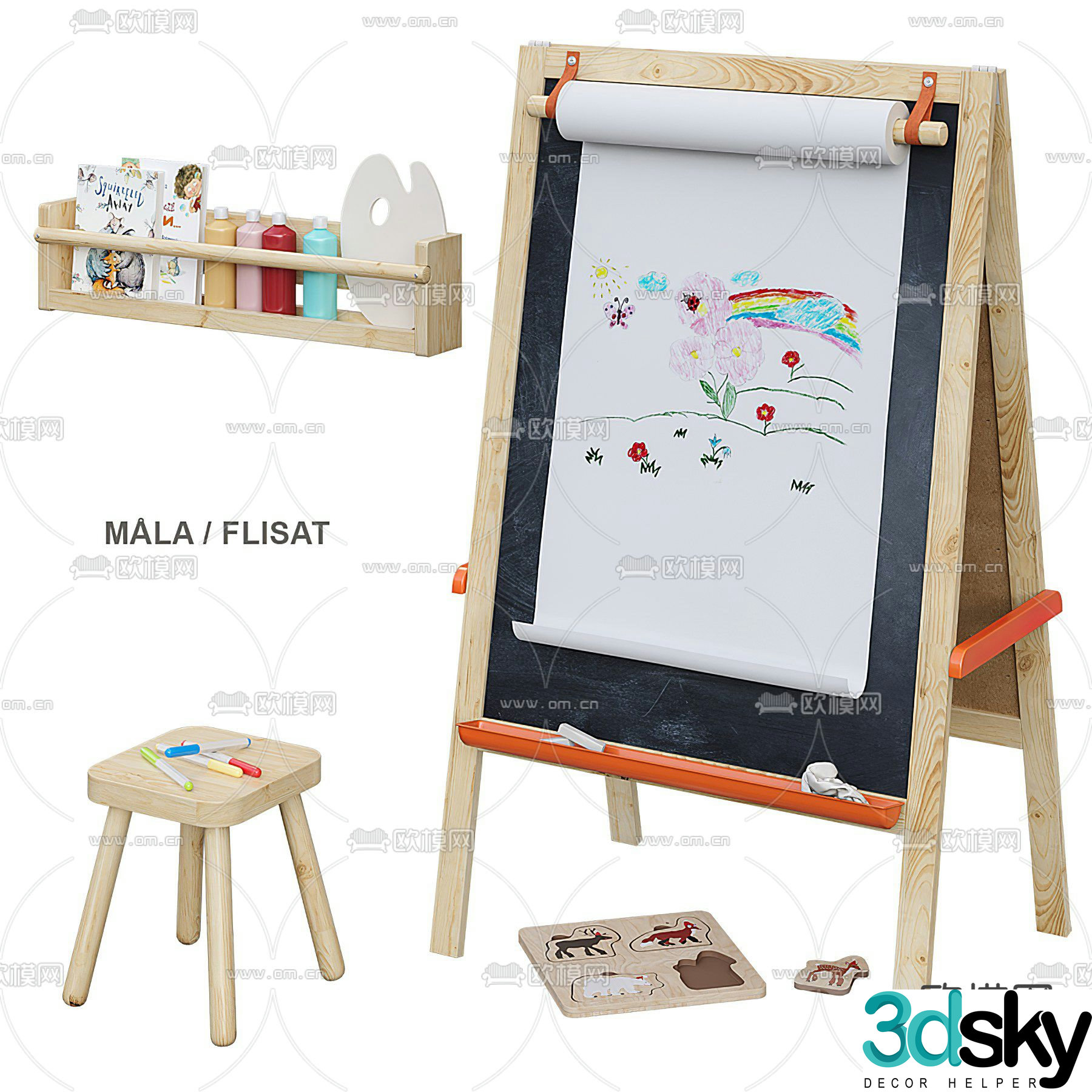 Modern easel drawing board painting supplies 3d model