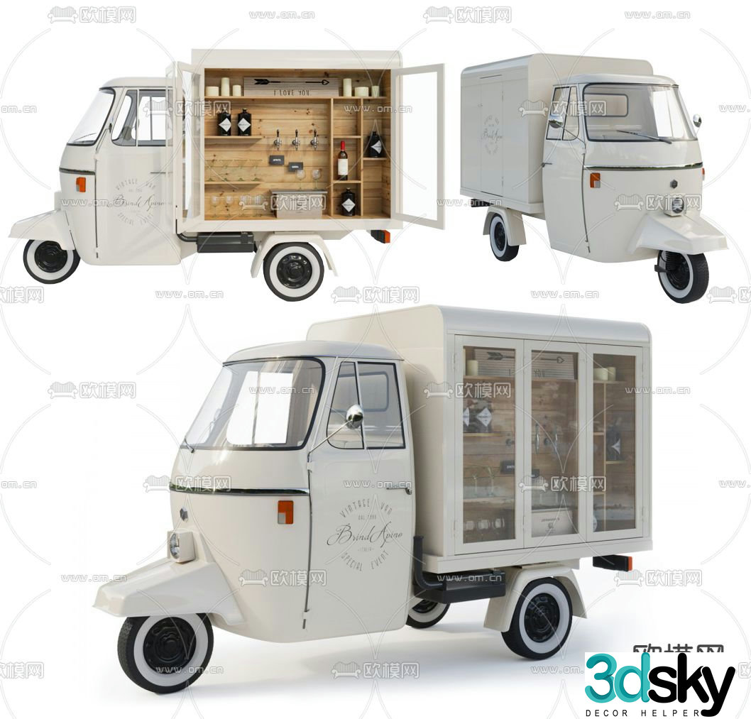 American wine sales truck tricycle 3d model