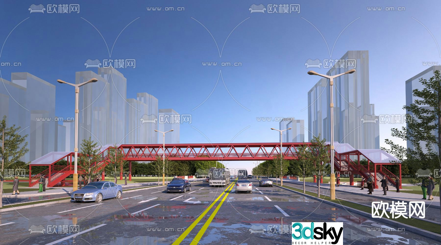 Modern pedestrian bridge 3d model