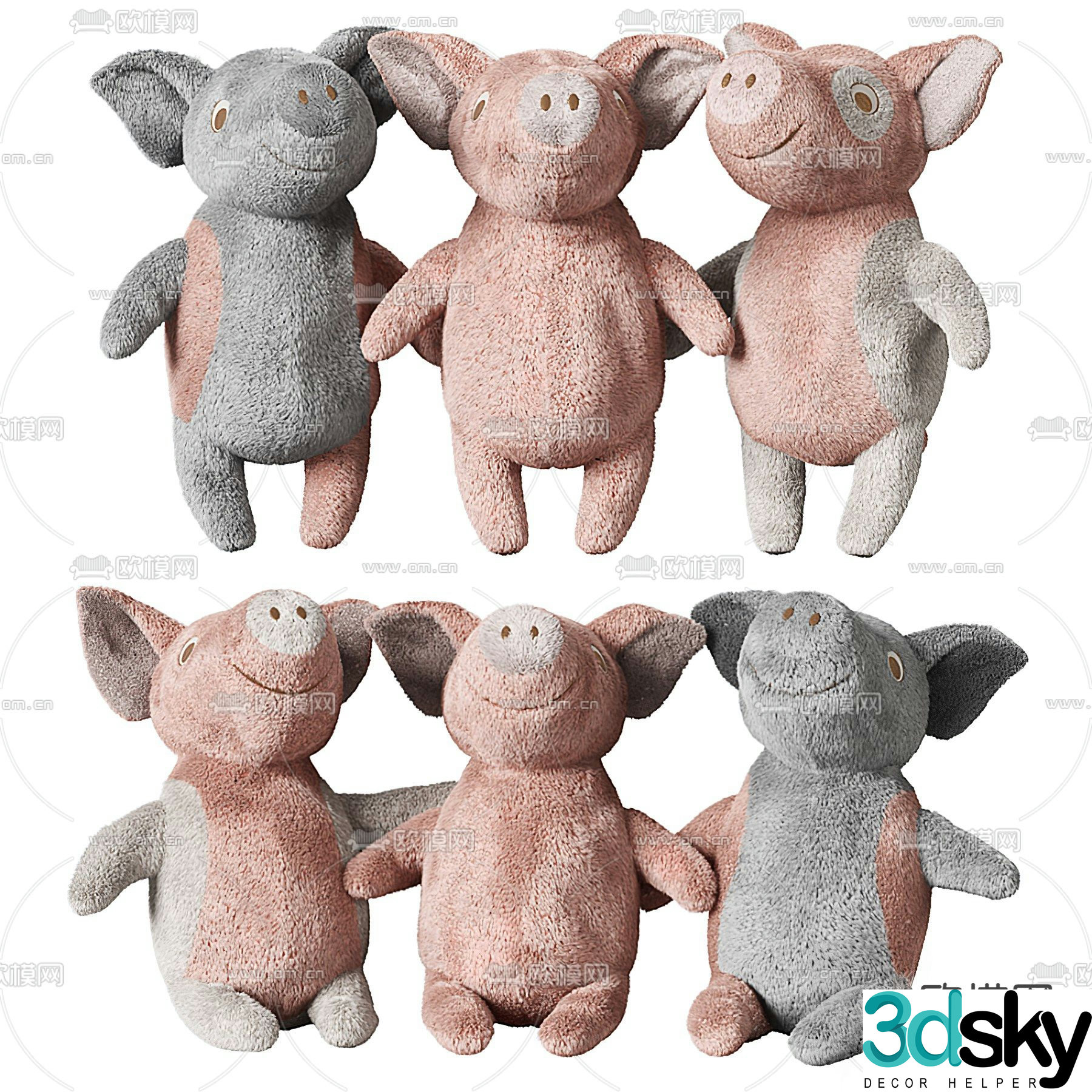 Modern stuffed pig toy 3d model