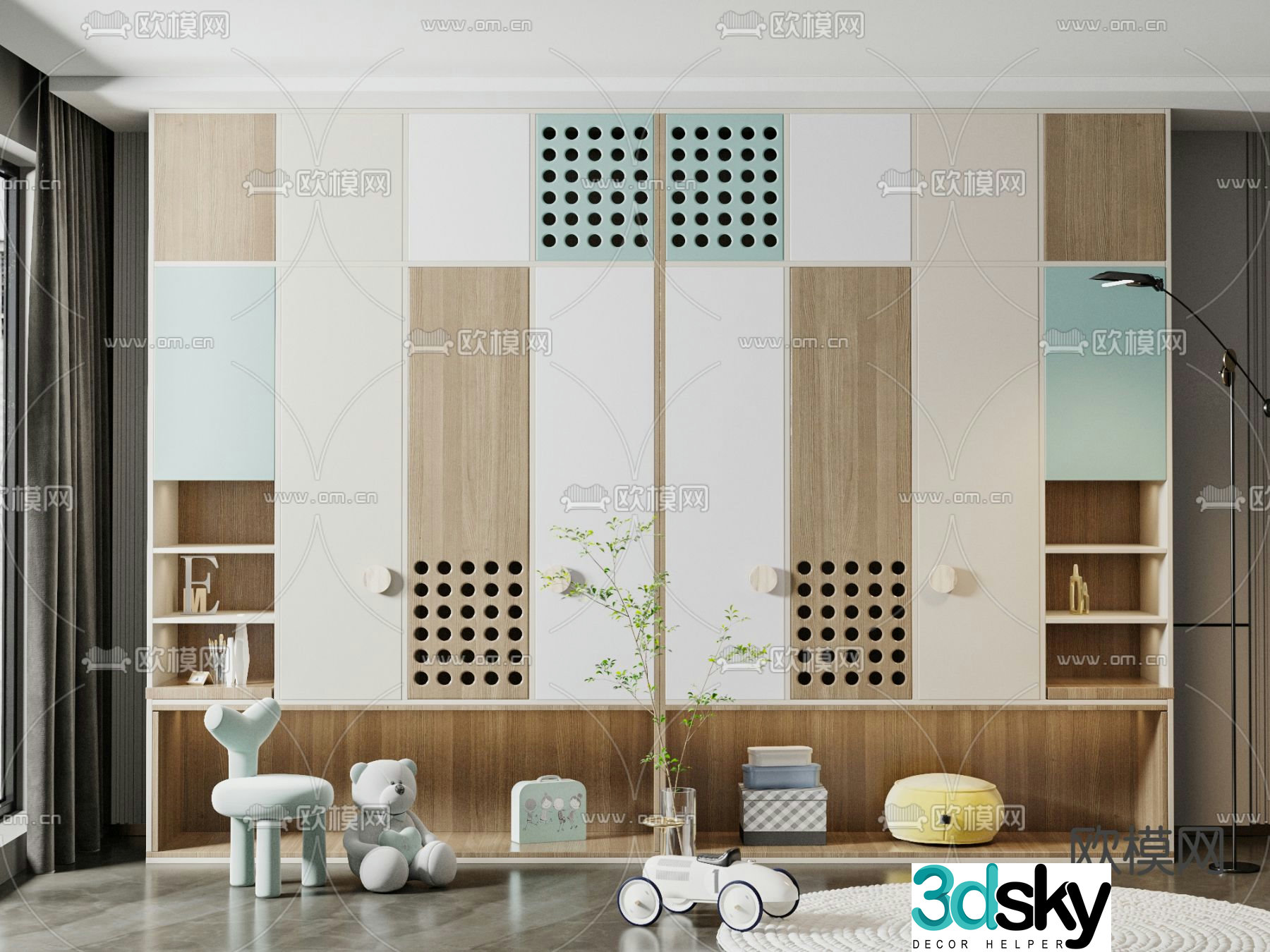 Nordic solid wood children’s wardrobe 3d model