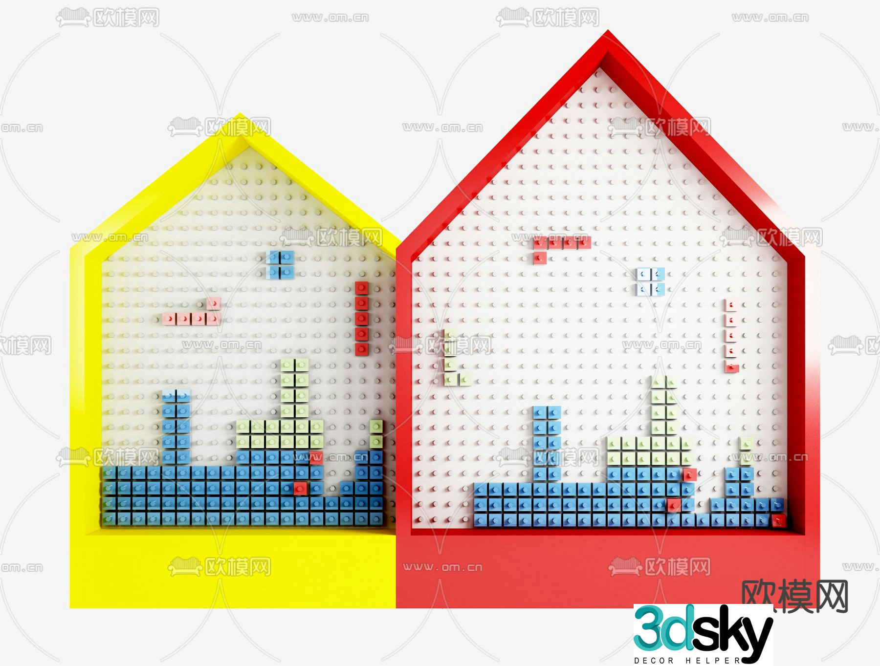 Modern children’s lego toy building block wall 3d model