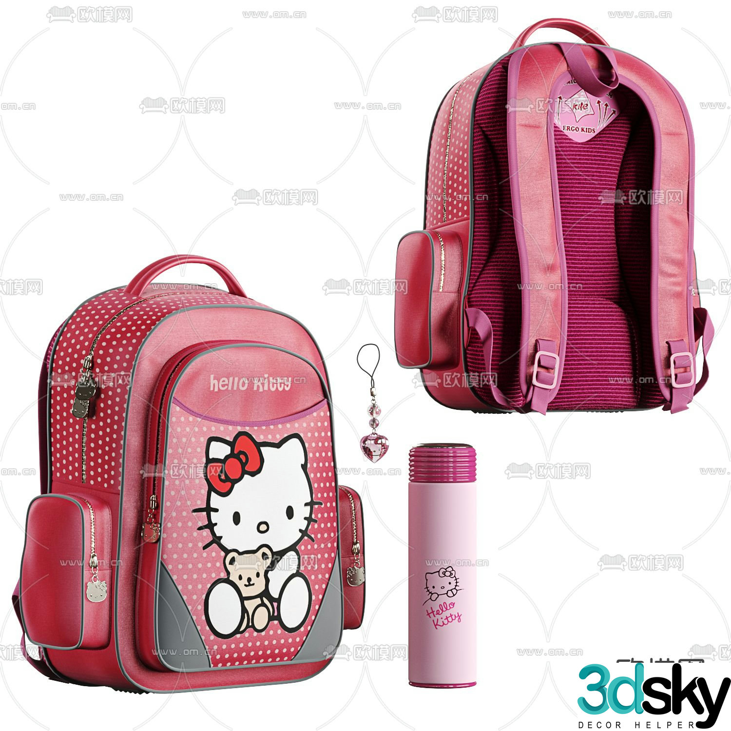 Modern children’s school bag water cup 3d model