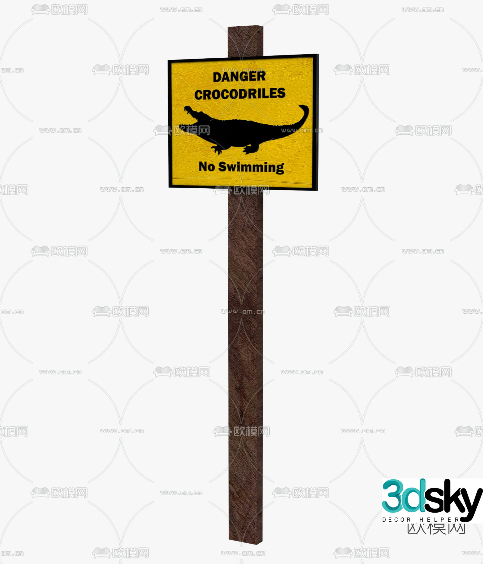 Modern warning sign notice board free 3d model