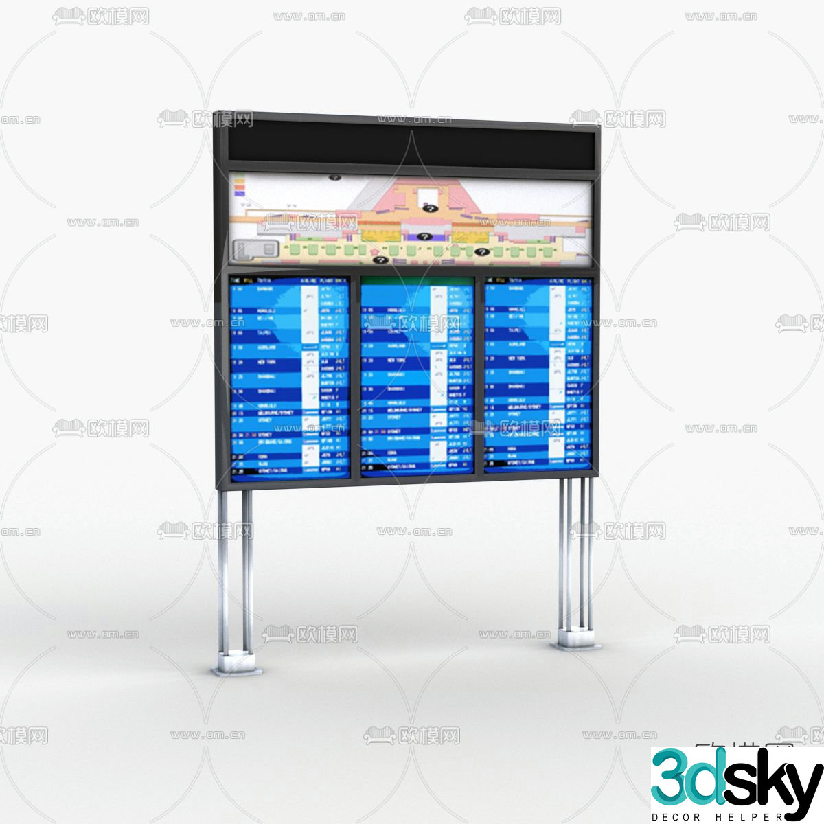 Modern guide sign notice board free 3d model