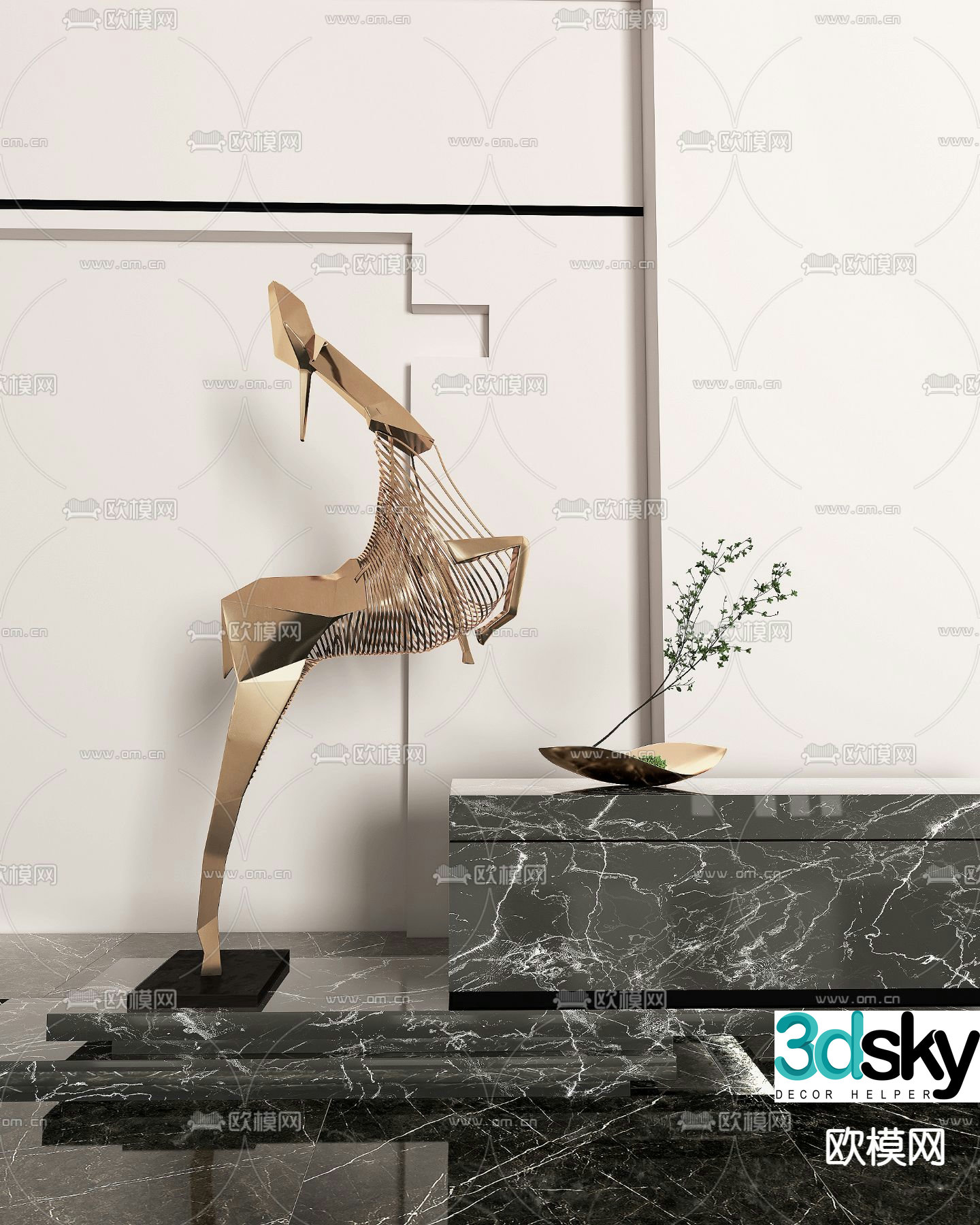 Taigu shape on modern metal deer sculpture 3d model