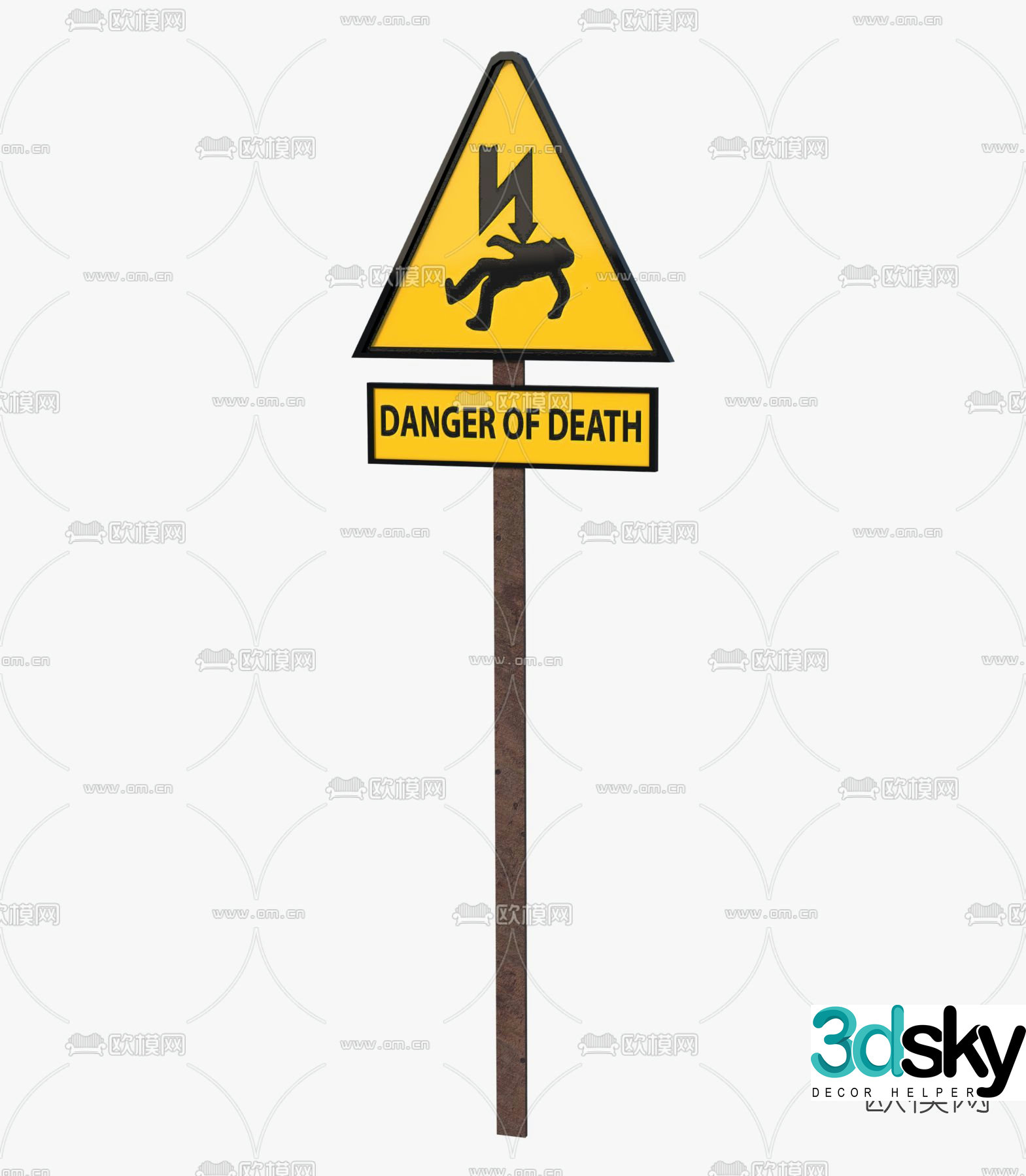 Modern warning sign notice board free 3d model