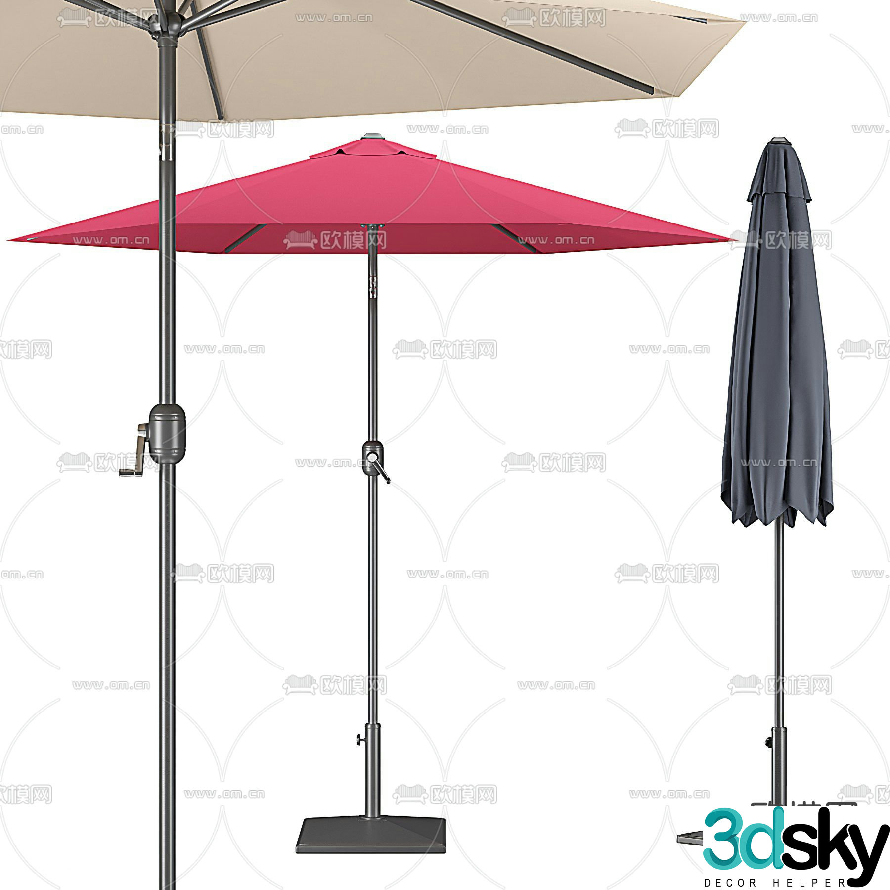 Modern retractable outdoor parasol 3d model